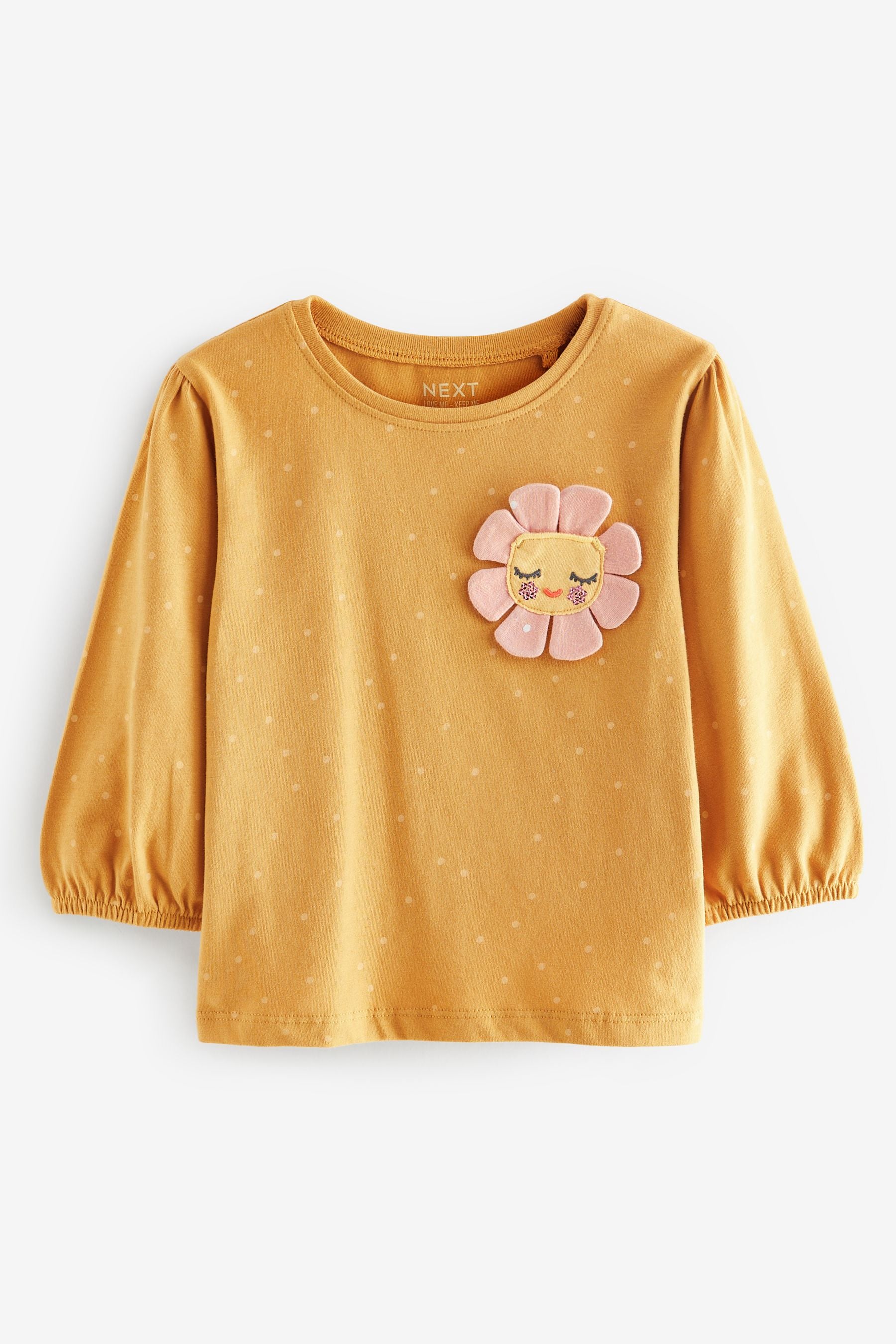 Ochre Flower Pocket Long Sleeve Cotton T-Shirt (3mths-7yrs)