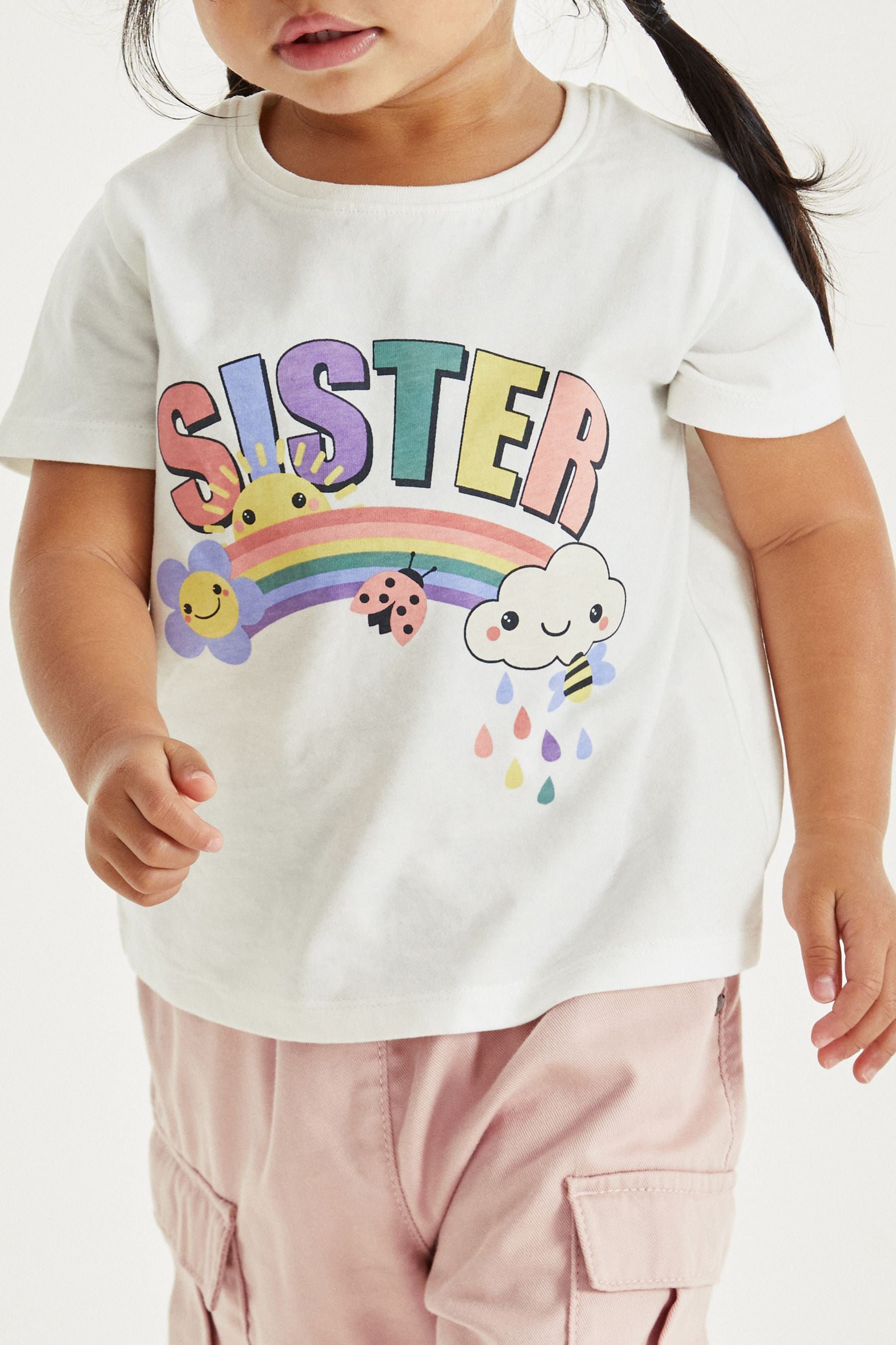 White Short Sleeve Cotton Sister T-Shirt (3mths-7yrs)