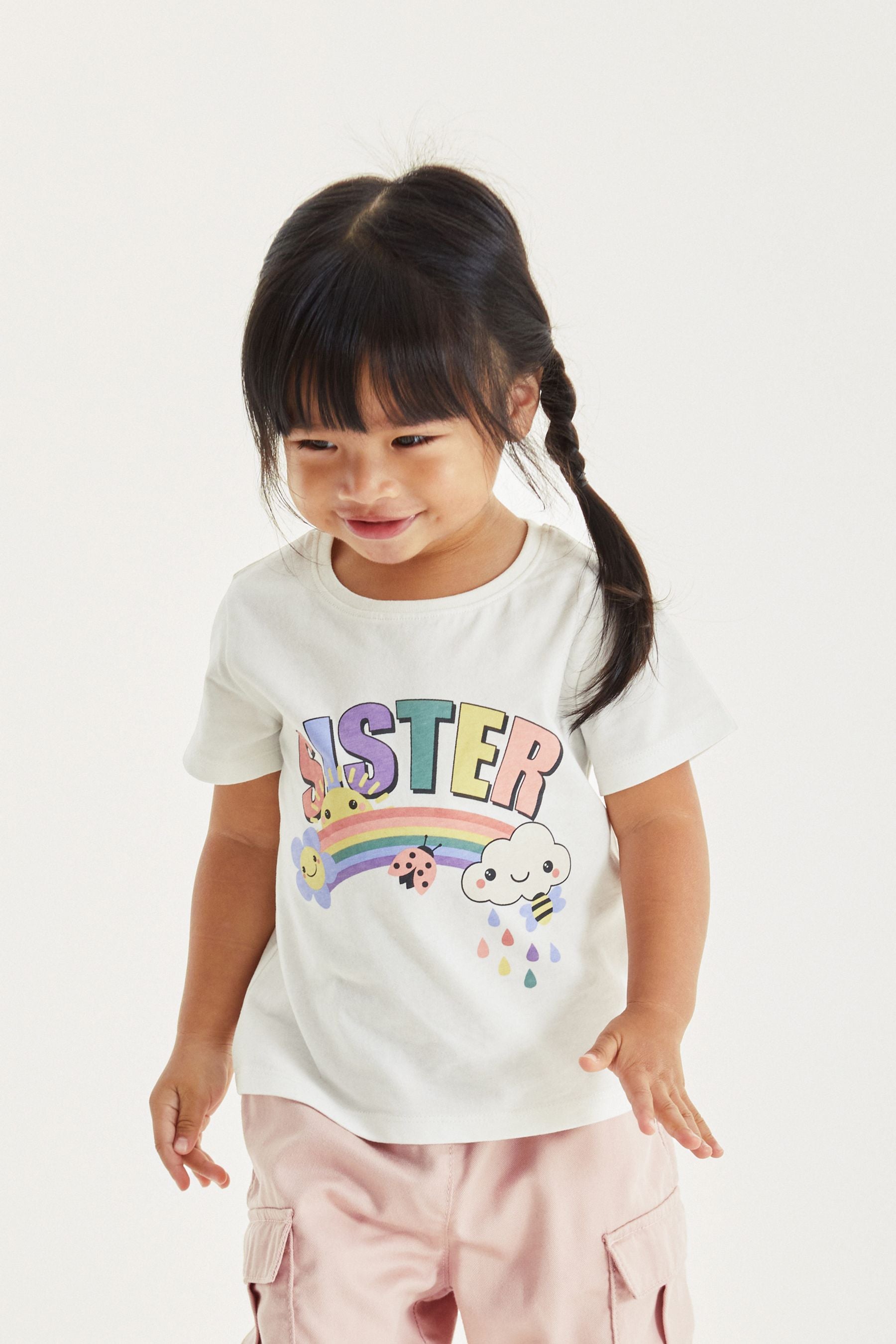 White Short Sleeve Cotton Sister T-Shirt (3mths-7yrs)