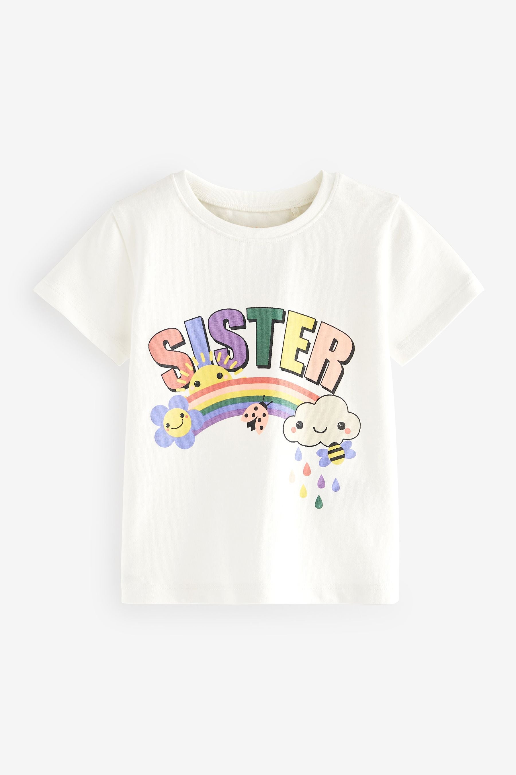 White Short Sleeve Cotton Sister T-Shirt (3mths-7yrs)