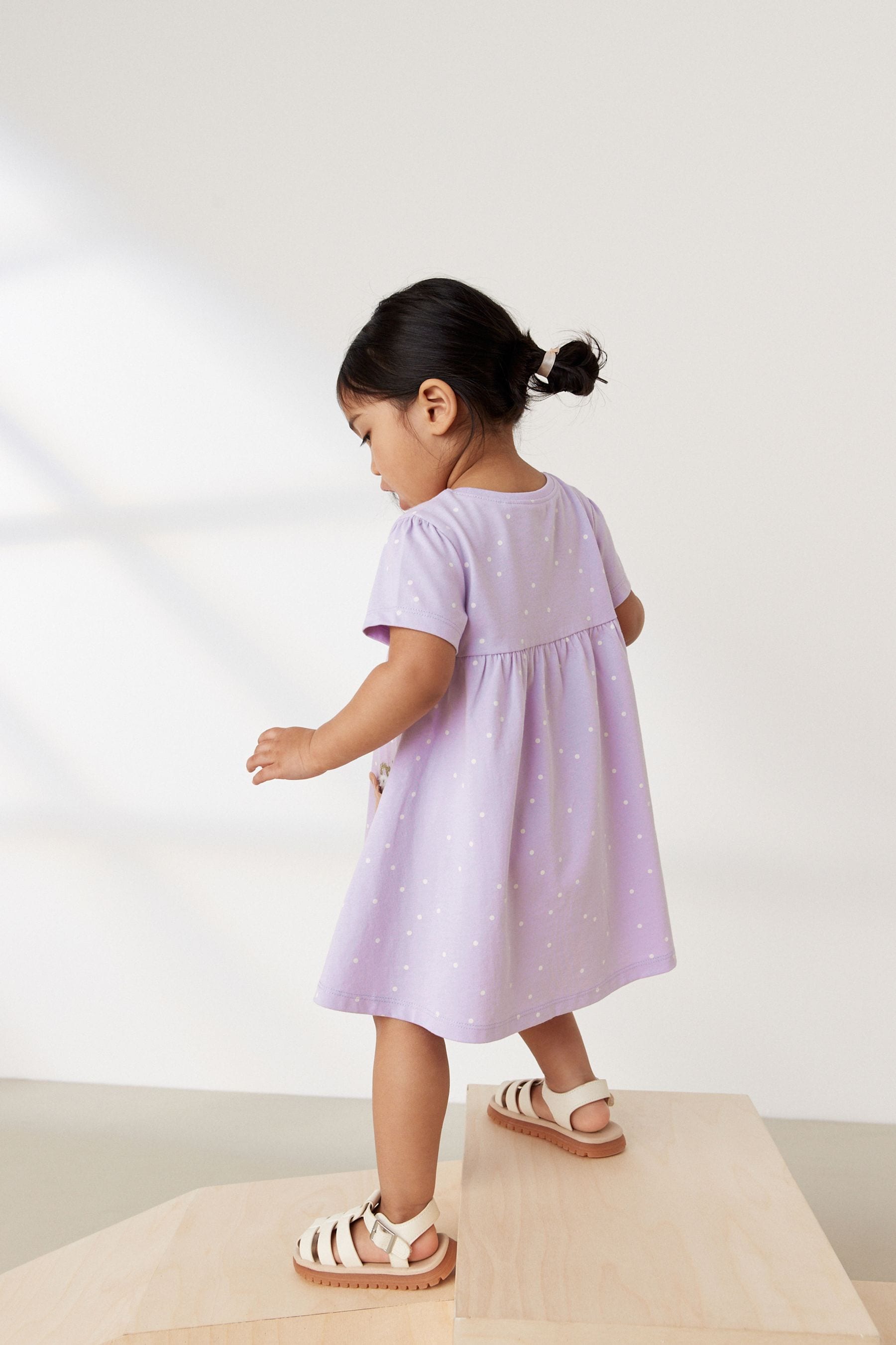 Lilac Bear Short Sleeve Cotton Jersey Dress (3mths-7yrs)