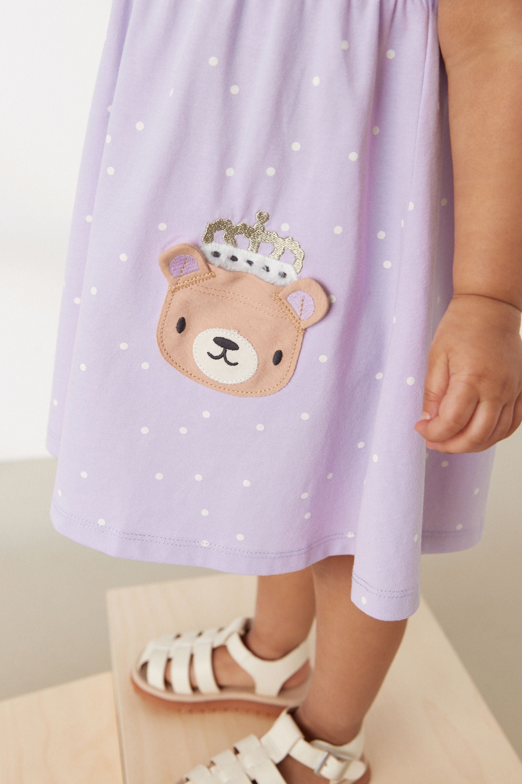 Lilac Bear Short Sleeve Cotton Jersey Dress (3mths-7yrs)