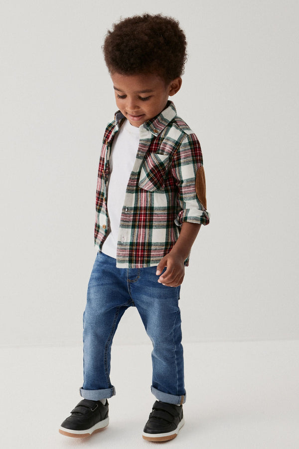 Cream/Red Long Sleeve Check Shirt (3mths-7yrs)