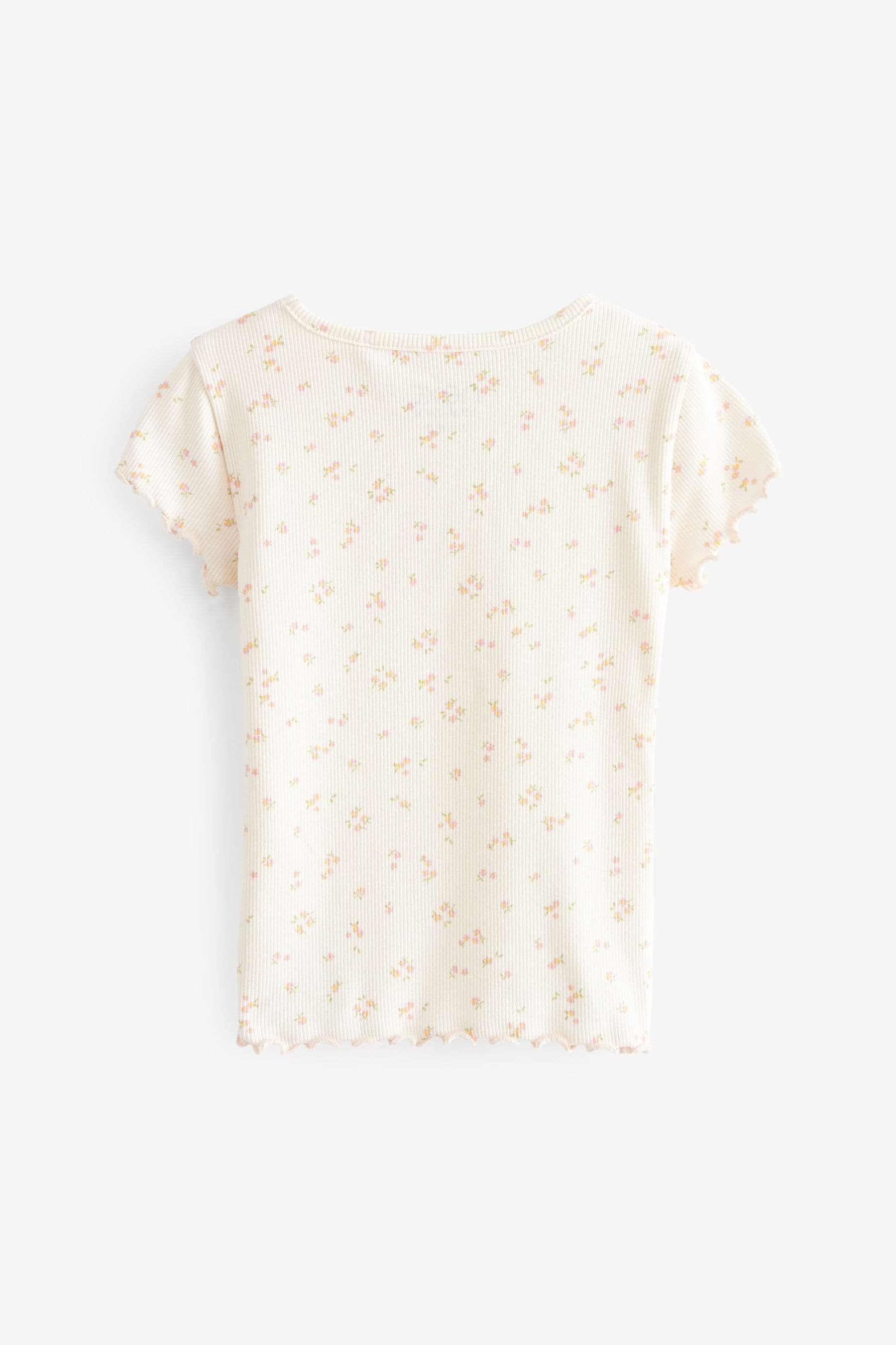 Ecru Cream Ditsy Floral Rib Short Sleeve T-Shirt (3mths-7yrs)