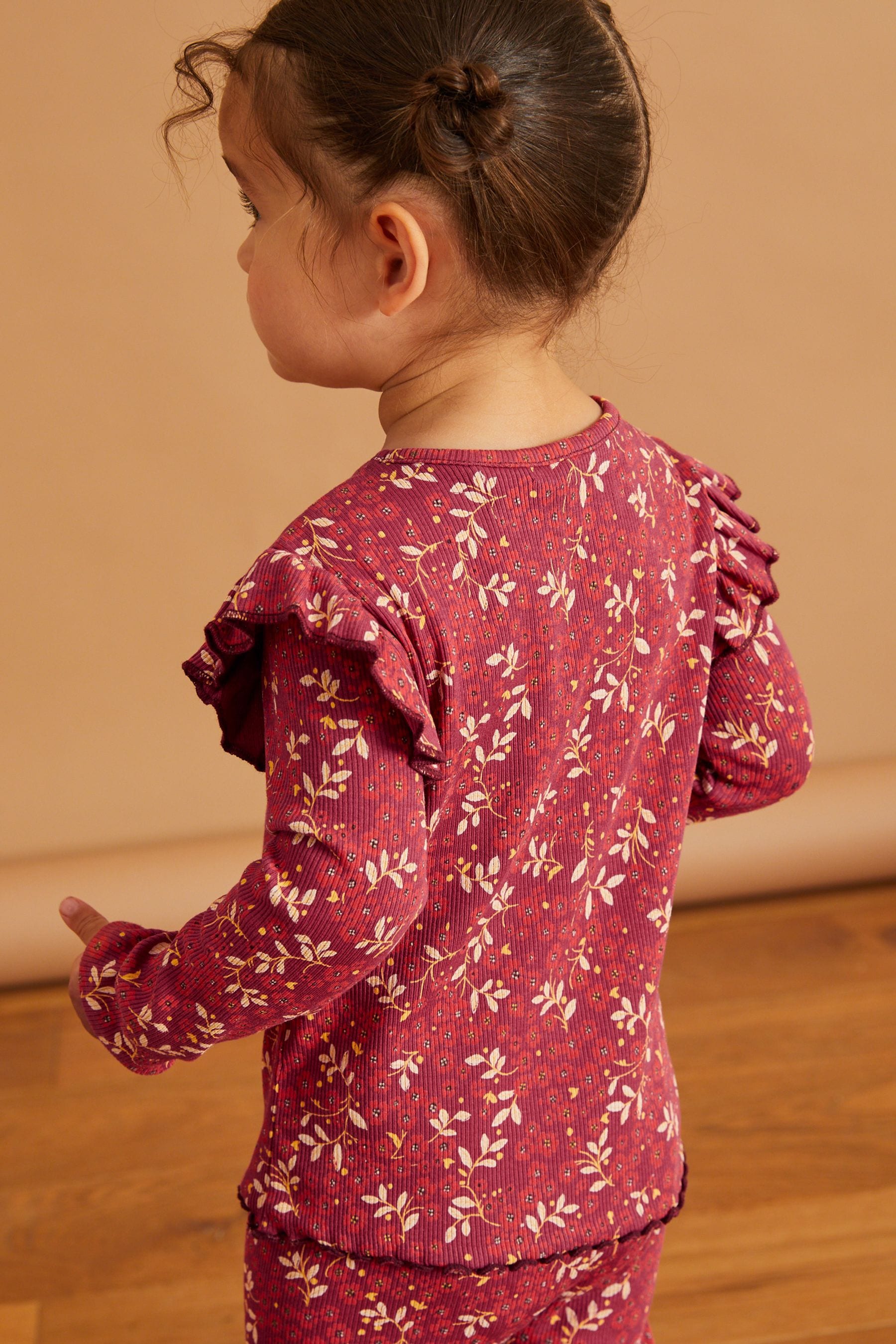 Red Floral Cotton Rich Long Sleeve Rib T-Shirt (3mths-7yrs)