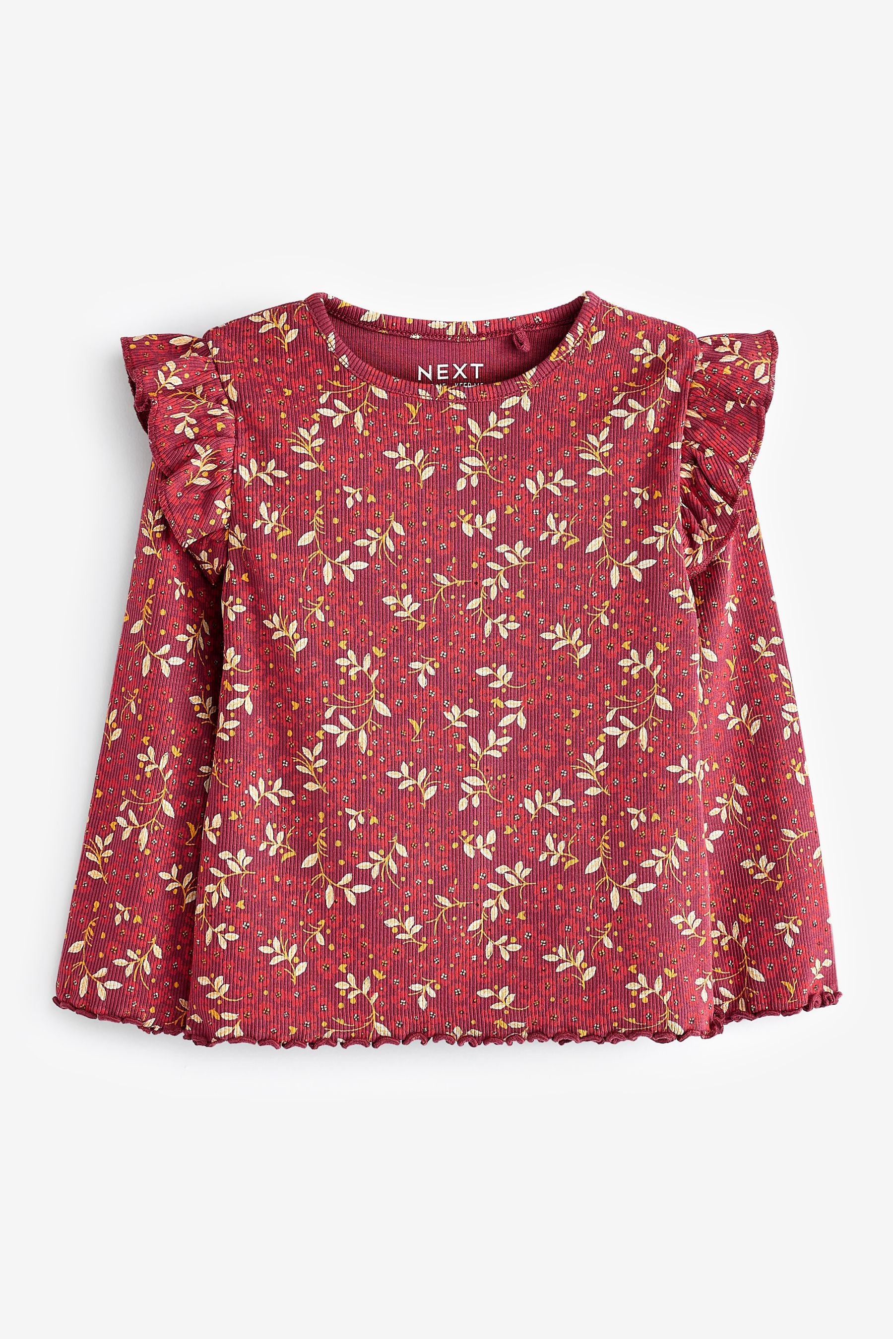 Red Floral Cotton Rich Long Sleeve Rib T-Shirt (3mths-7yrs)