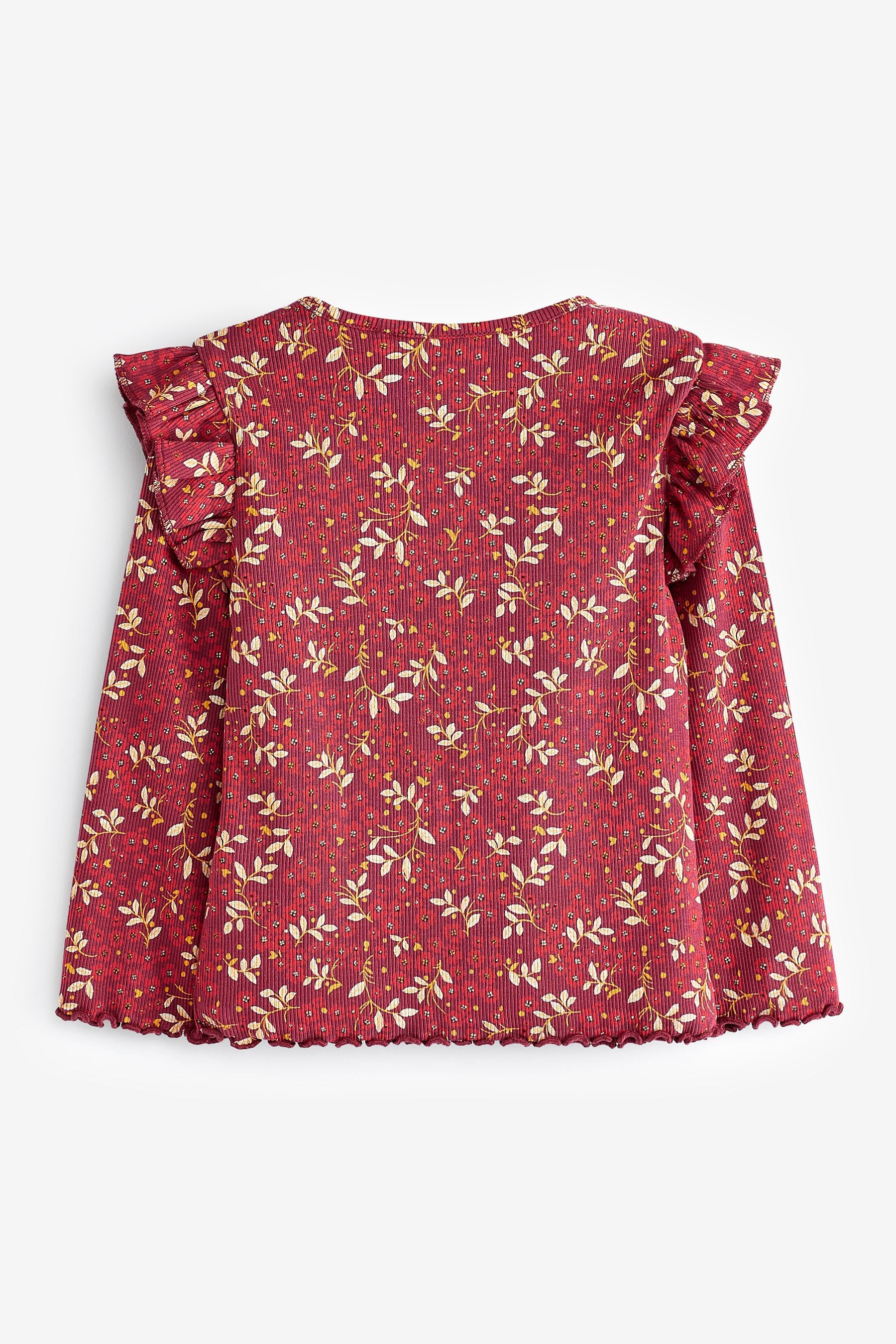 Red Floral Cotton Rich Long Sleeve Rib T-Shirt (3mths-7yrs)