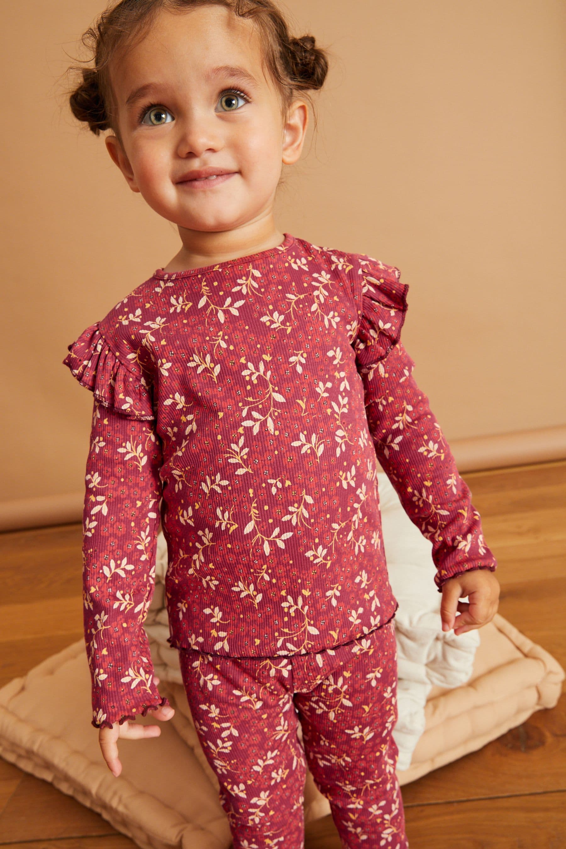 Red Floral Cotton Rich Long Sleeve Rib T-Shirt (3mths-7yrs)