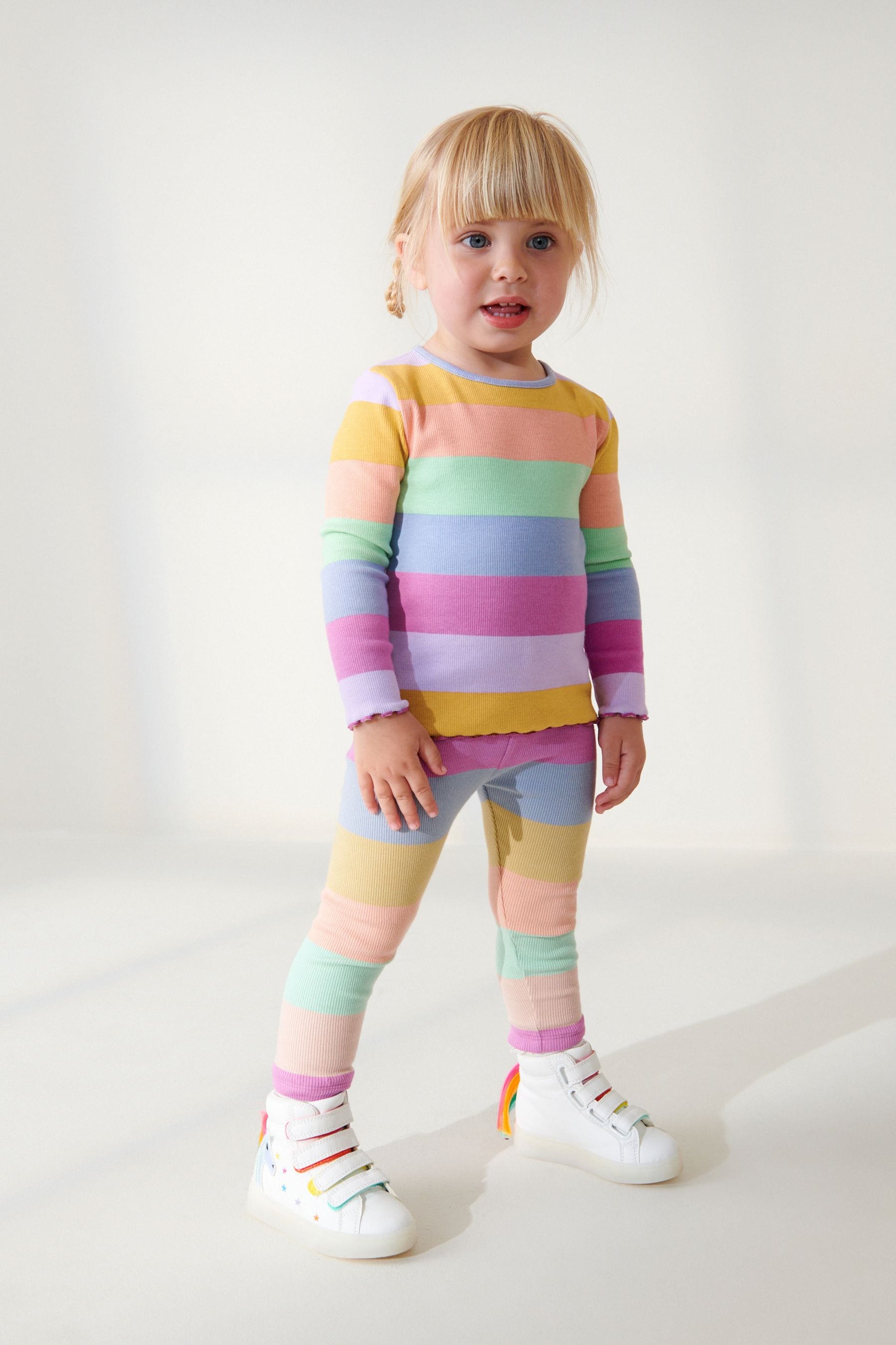 Rainbow stripe Cotton Rich Long Sleeve Rib T-Shirt (3mths-7yrs)