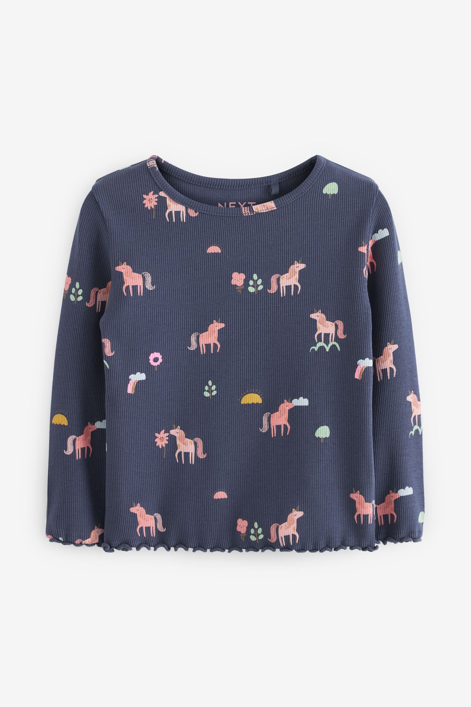 Navy Unicorn Cotton Rich Long Sleeve Rib T-Shirt (3mths-7yrs)