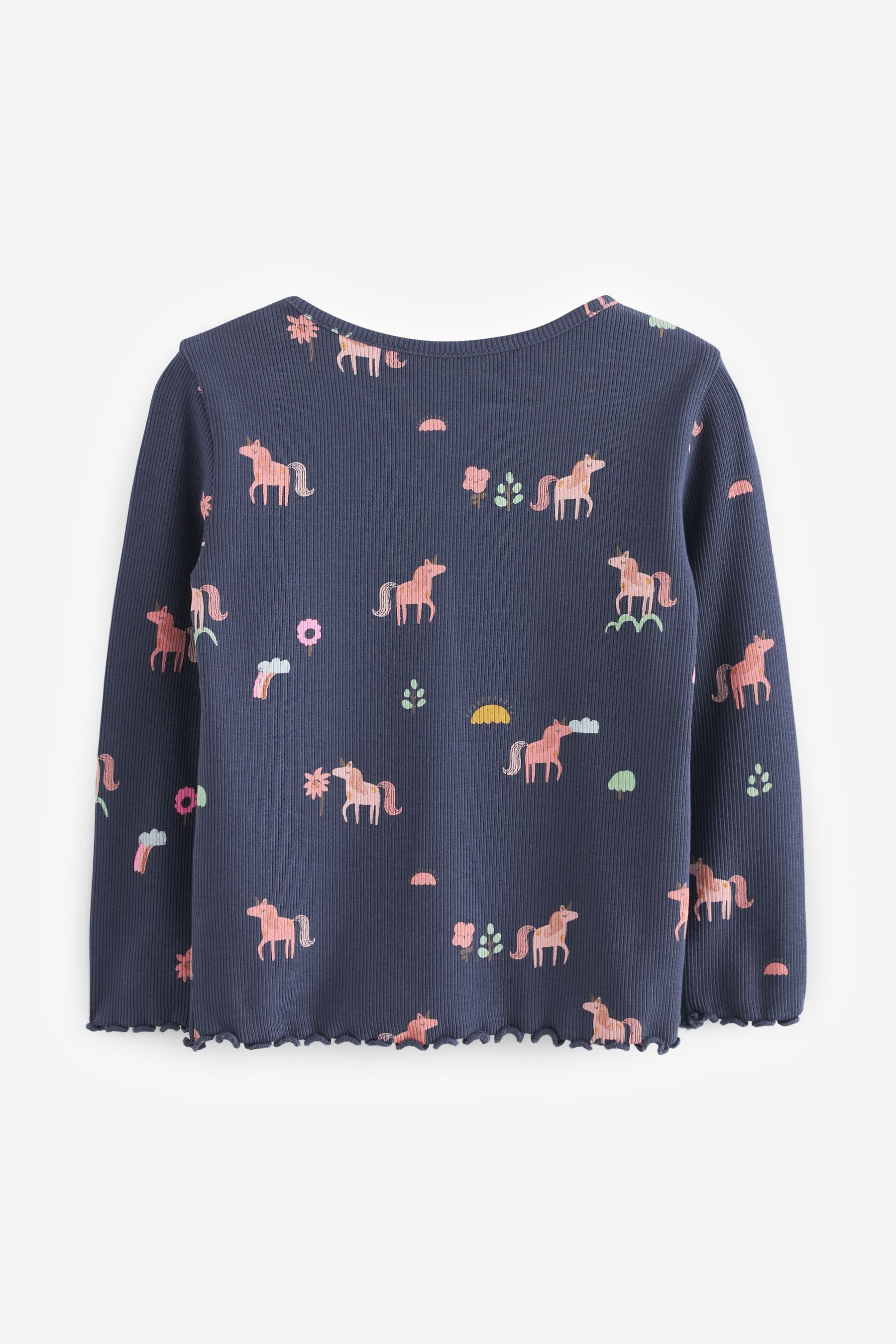 Navy Unicorn Cotton Rich Long Sleeve Rib T-Shirt (3mths-7yrs)