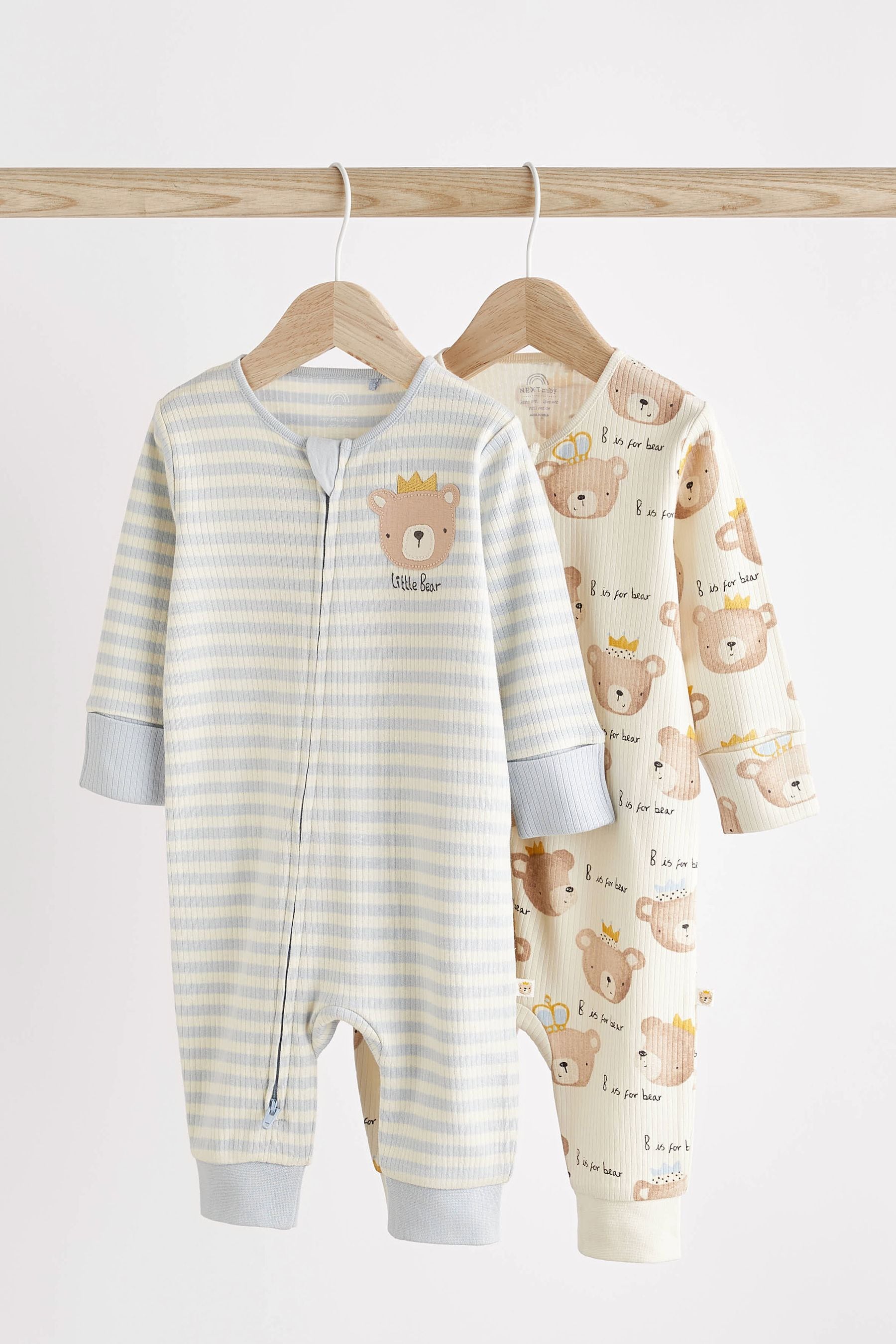 Pale Blue Footless 2 Way Zip Baby Sleepsuits 2 Pack (0mths-2yrs)