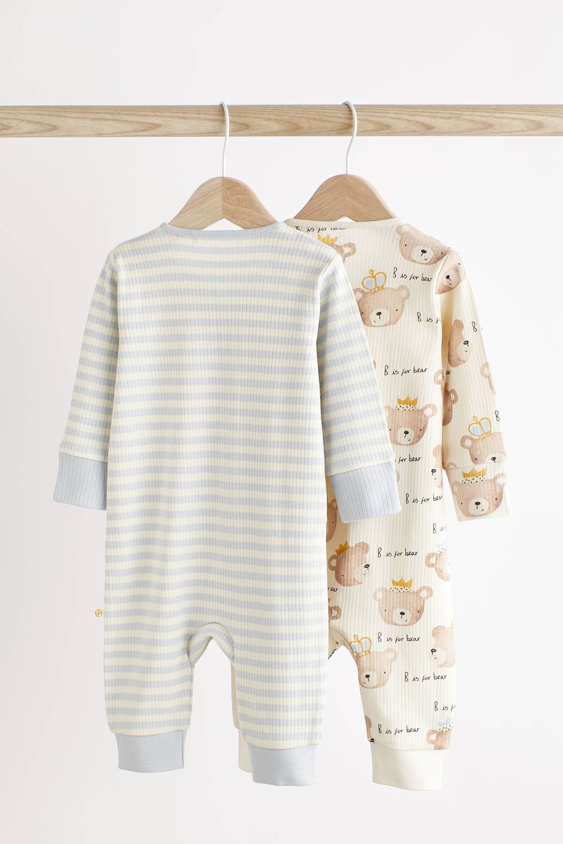 Pale Blue Footless 2 Way Zip Baby Sleepsuits 2 Pack (0mths-2yrs)