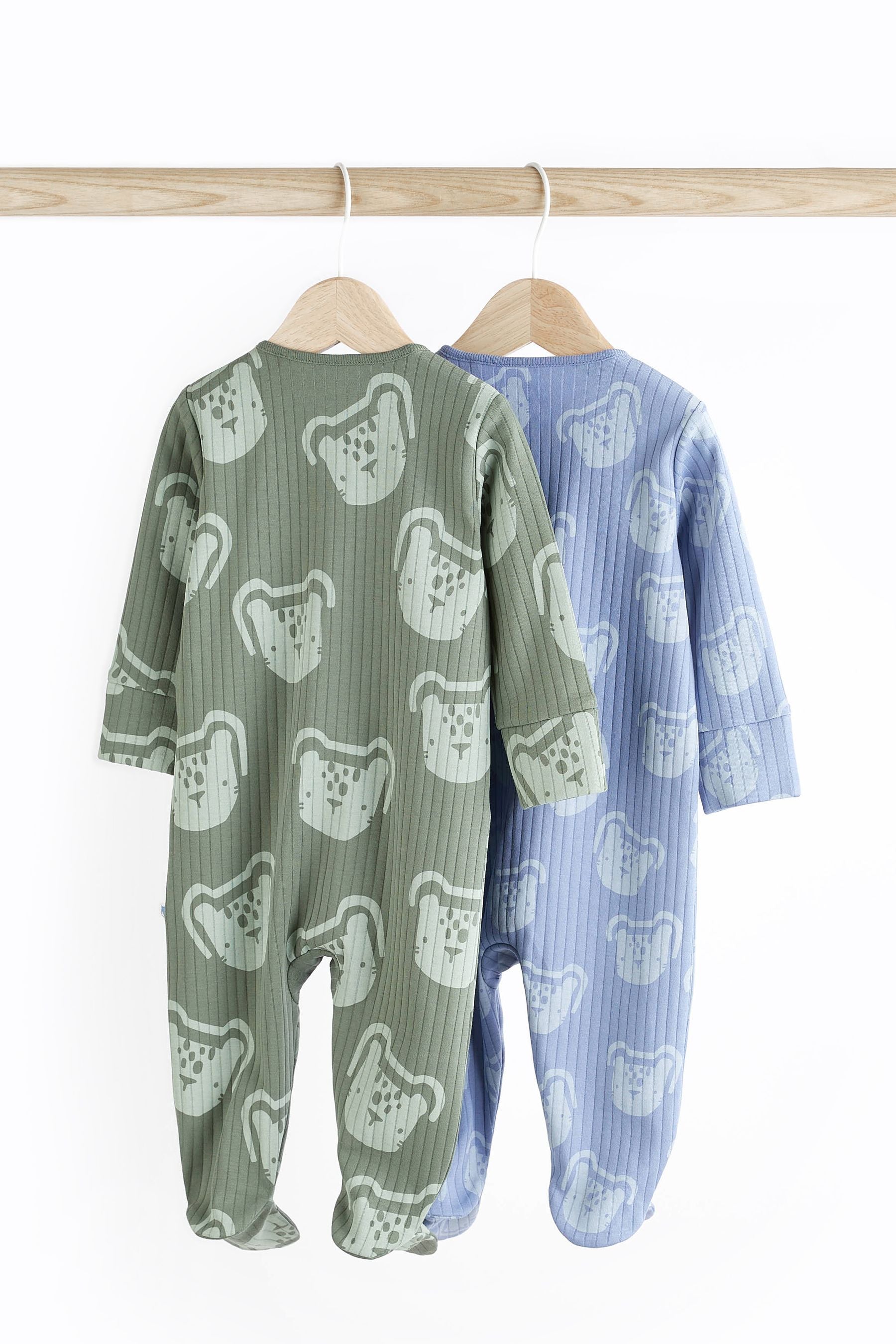 Green Cotton Zip Baby Sleepsuits 2 Pack (0mths-2yrs)