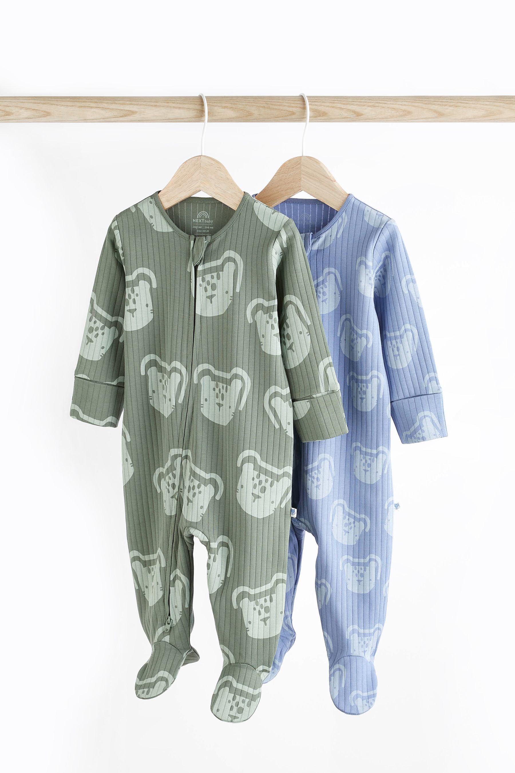 Green Cotton Zip Baby Sleepsuits 2 Pack (0mths-2yrs)