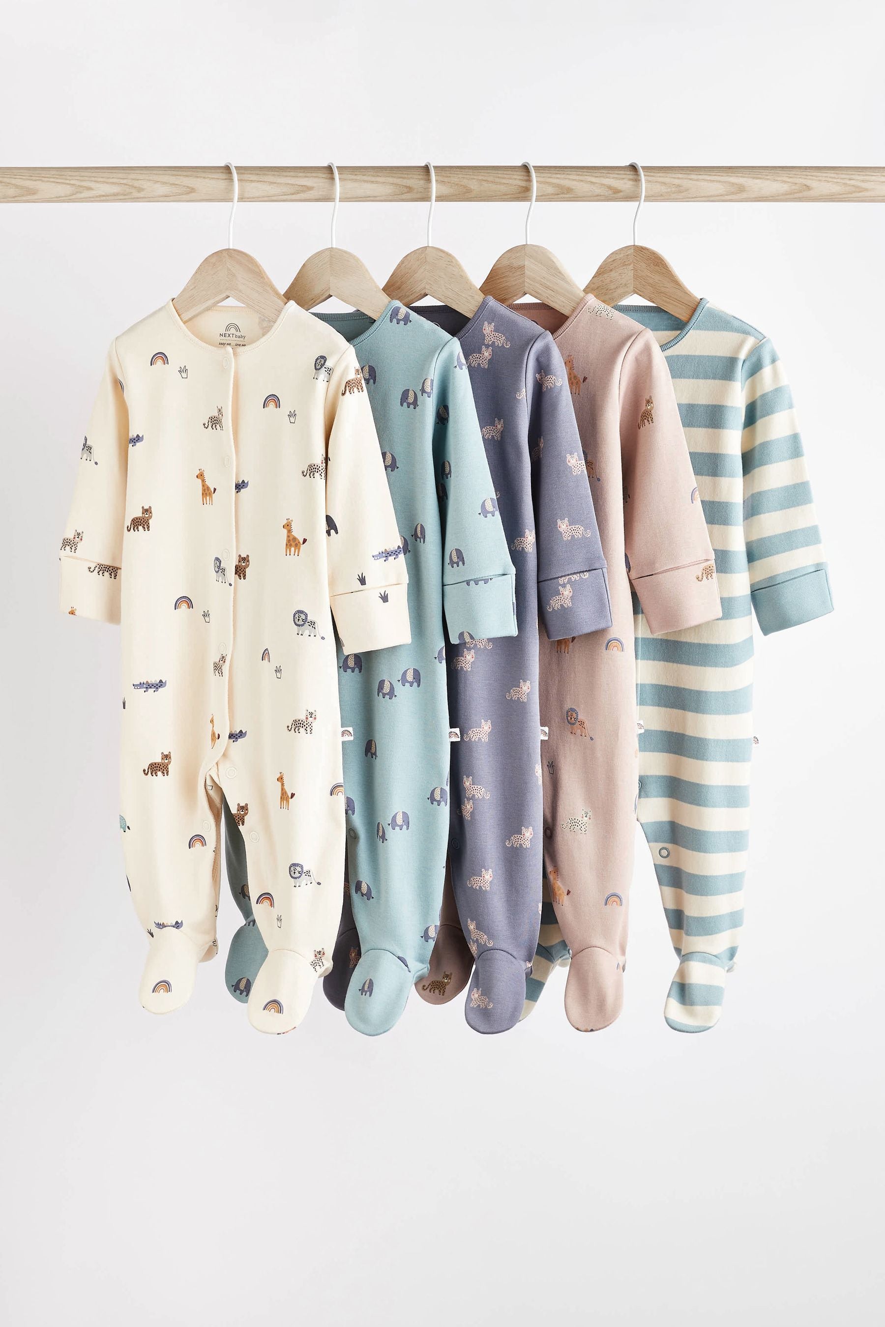 Teal Blue Baby Cotton Sleepsuits 5 Pack (0-2yrs)