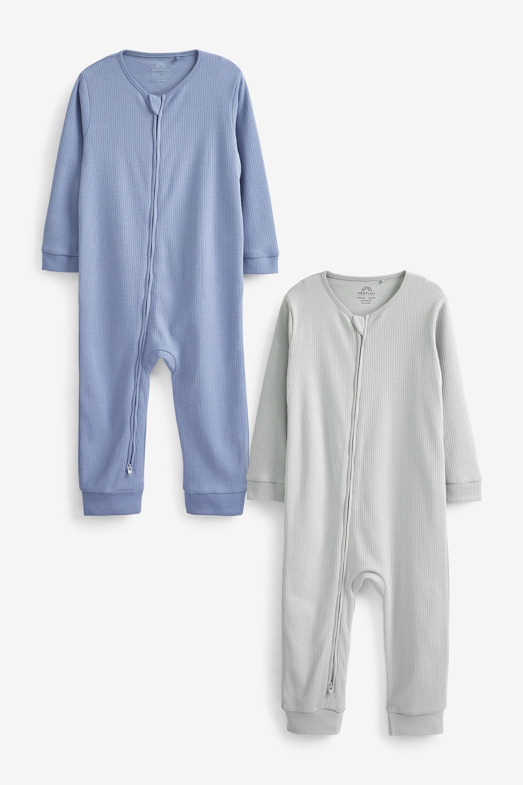 Blue Footless 2 Way Zip Baby Sleepsuits 2 Pack (0mths-3yrs)