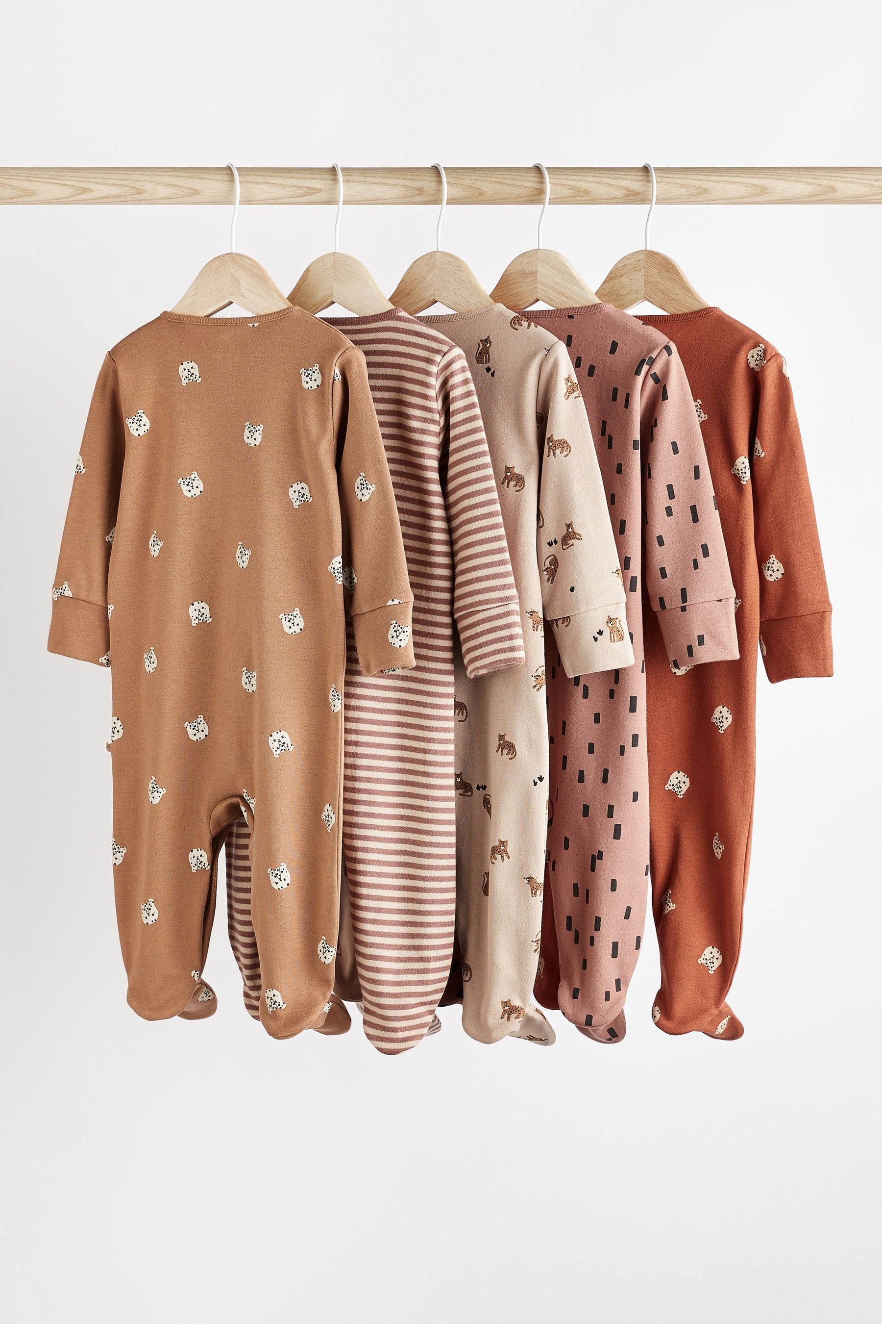 Tan Brown Baby Cotton Sleepsuits 5 Pack (0-2yrs)