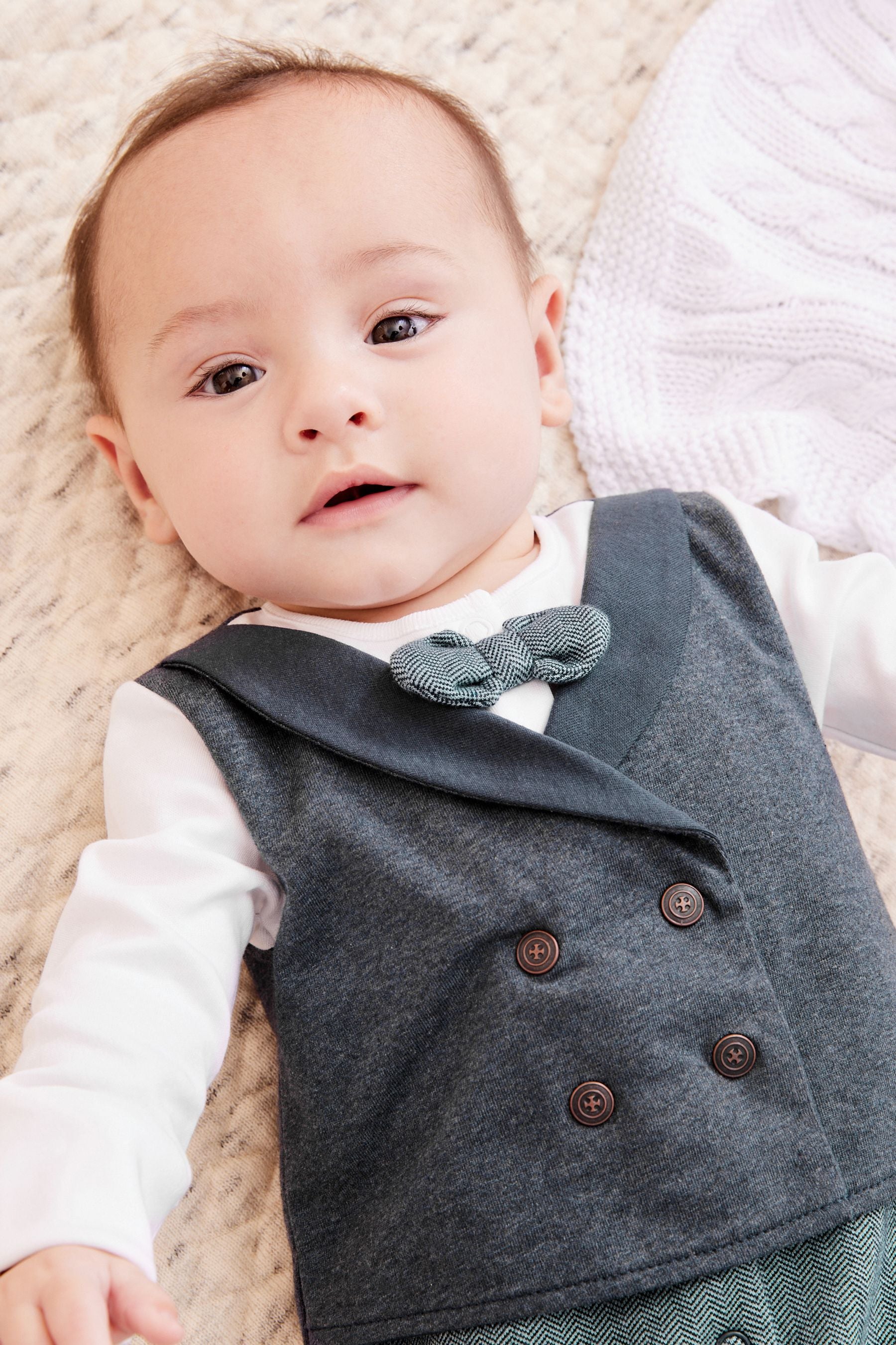 Navy Blue Smart Baby Waistcoat Sleepsuit (0mths-2yrs)