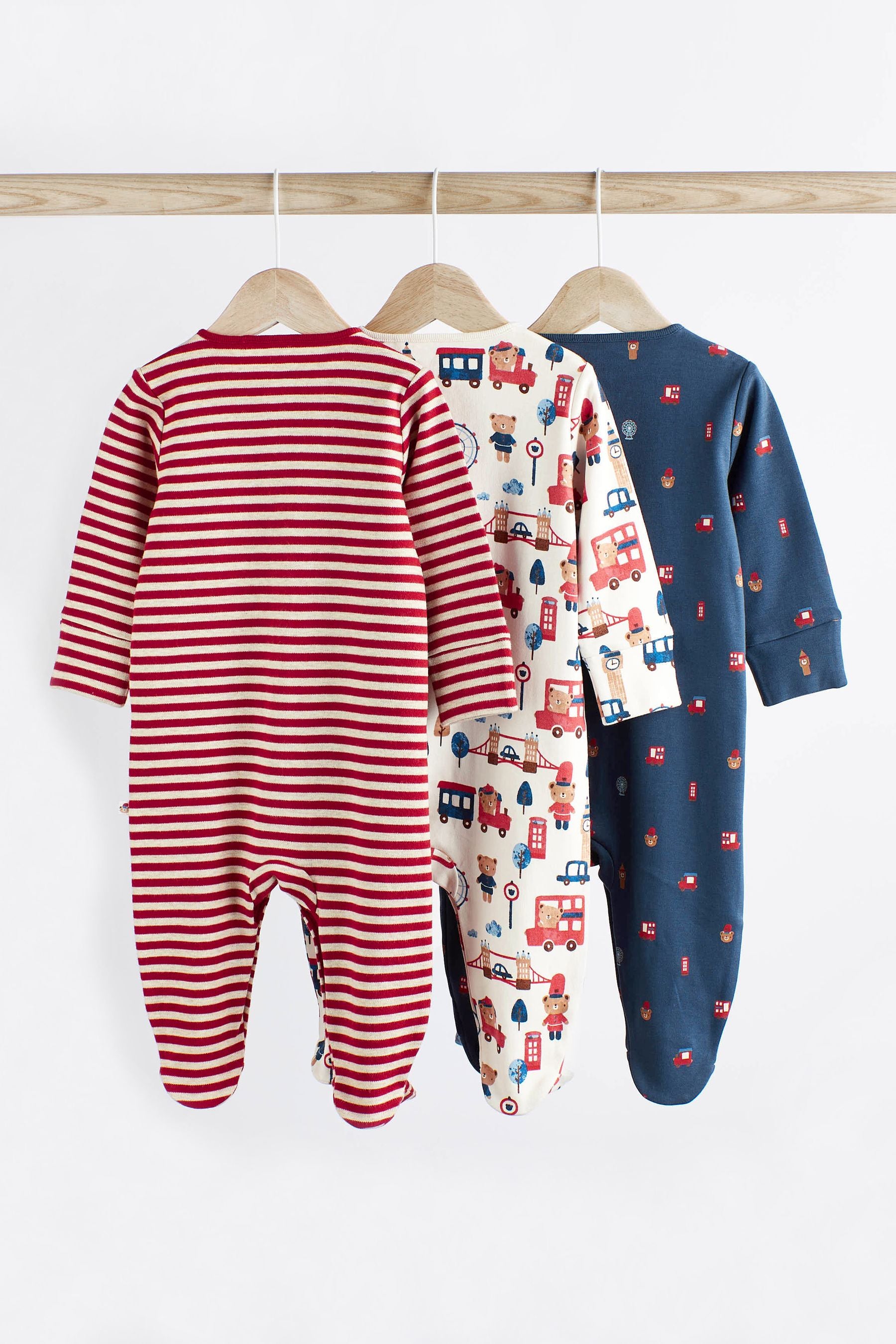 Navy/Red Baby Sleepsuits 3 Pack (0mths-3yrs)