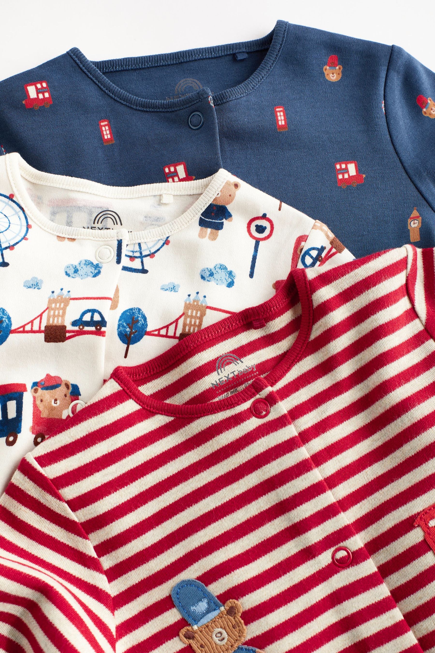 Navy/Red Baby Sleepsuits 3 Pack (0mths-3yrs)