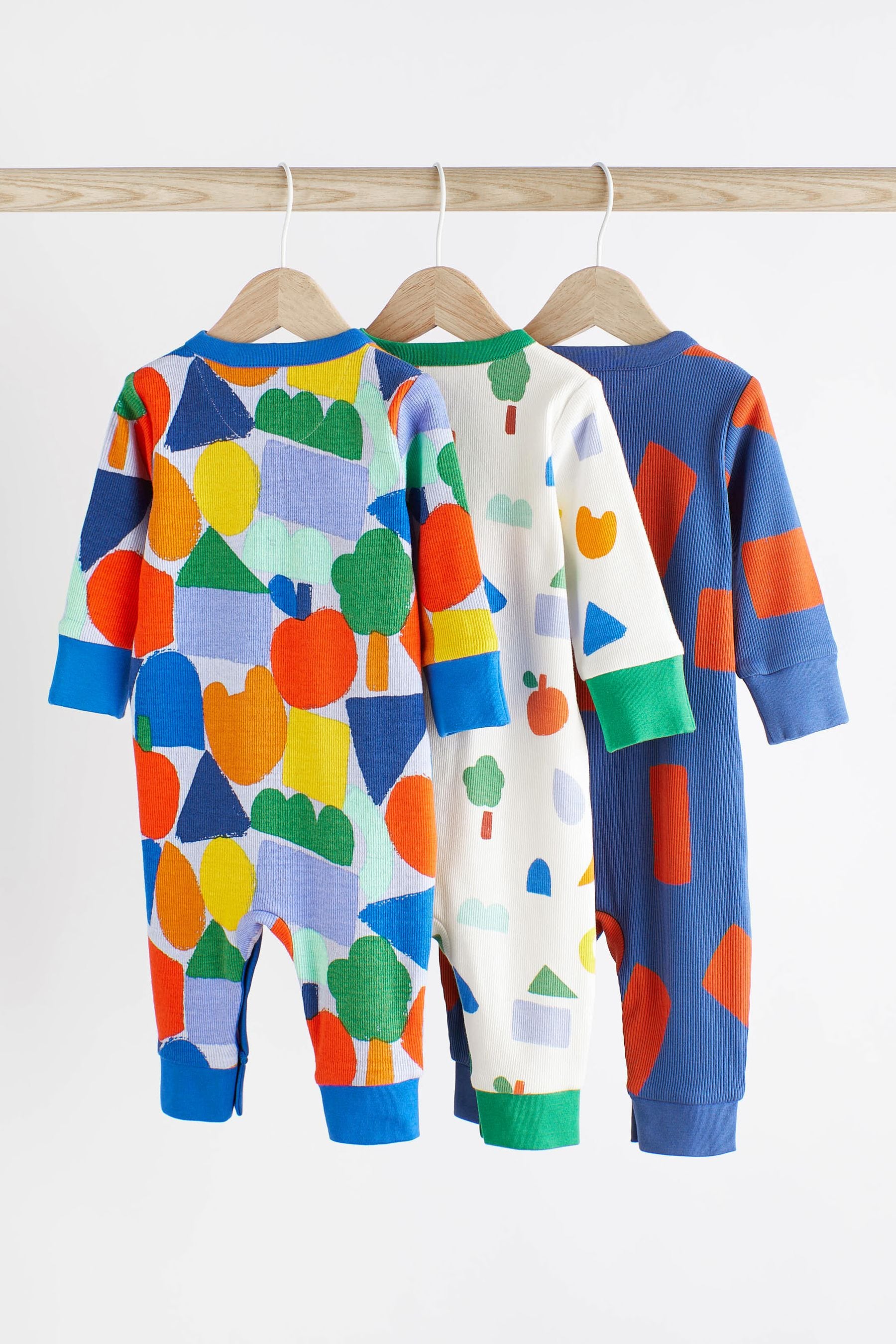 Blue Cotton Footless Baby Sleepsuits 3 Pack (0mths-3yrs)