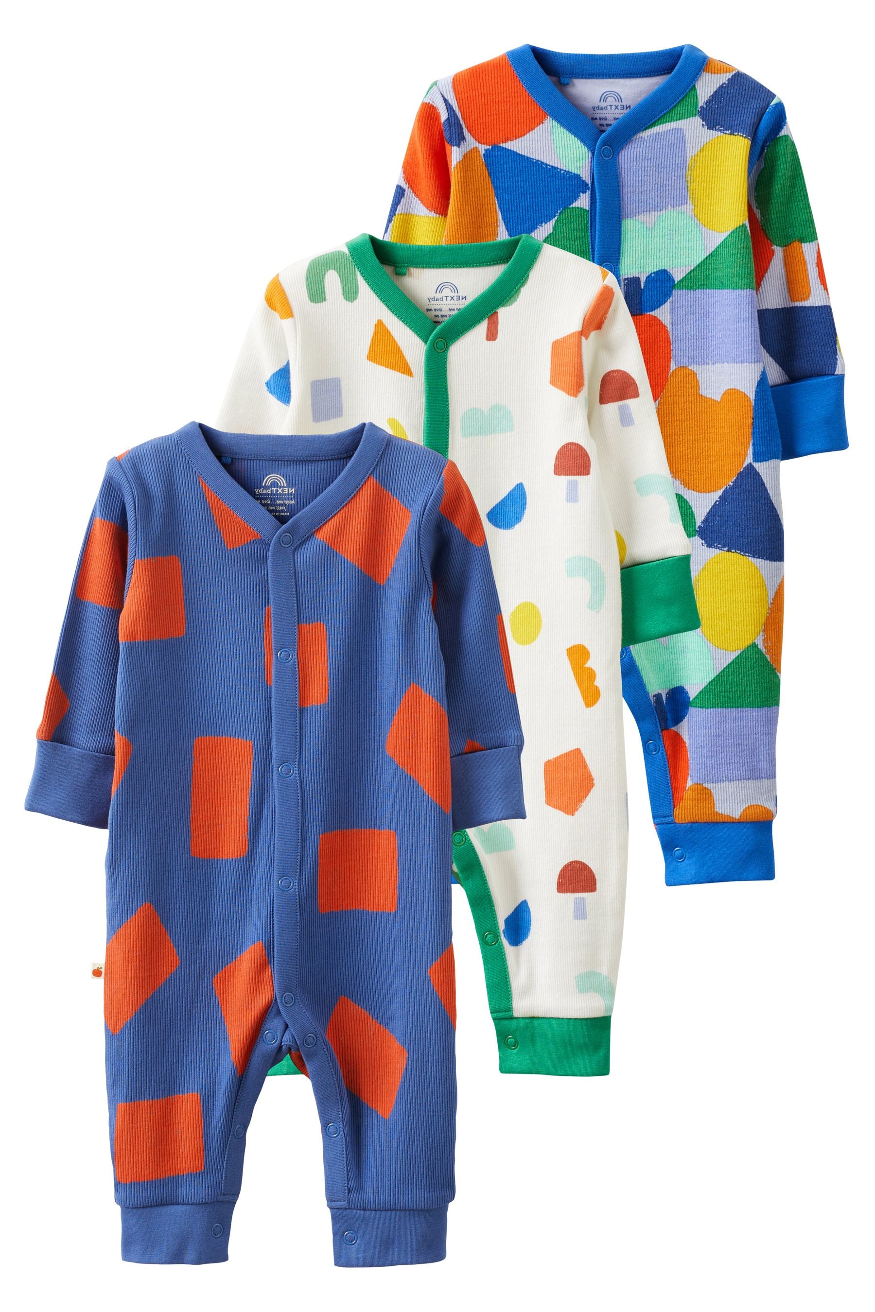 Blue Cotton Footless Baby Sleepsuits 3 Pack (0mths-3yrs)