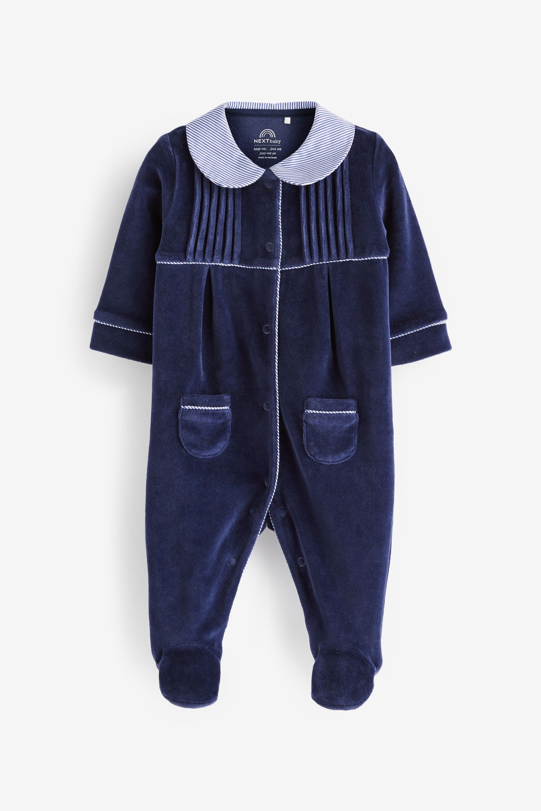 Navy Blue Baby Velour Collared Sleepsuit (0mths-3yrs)