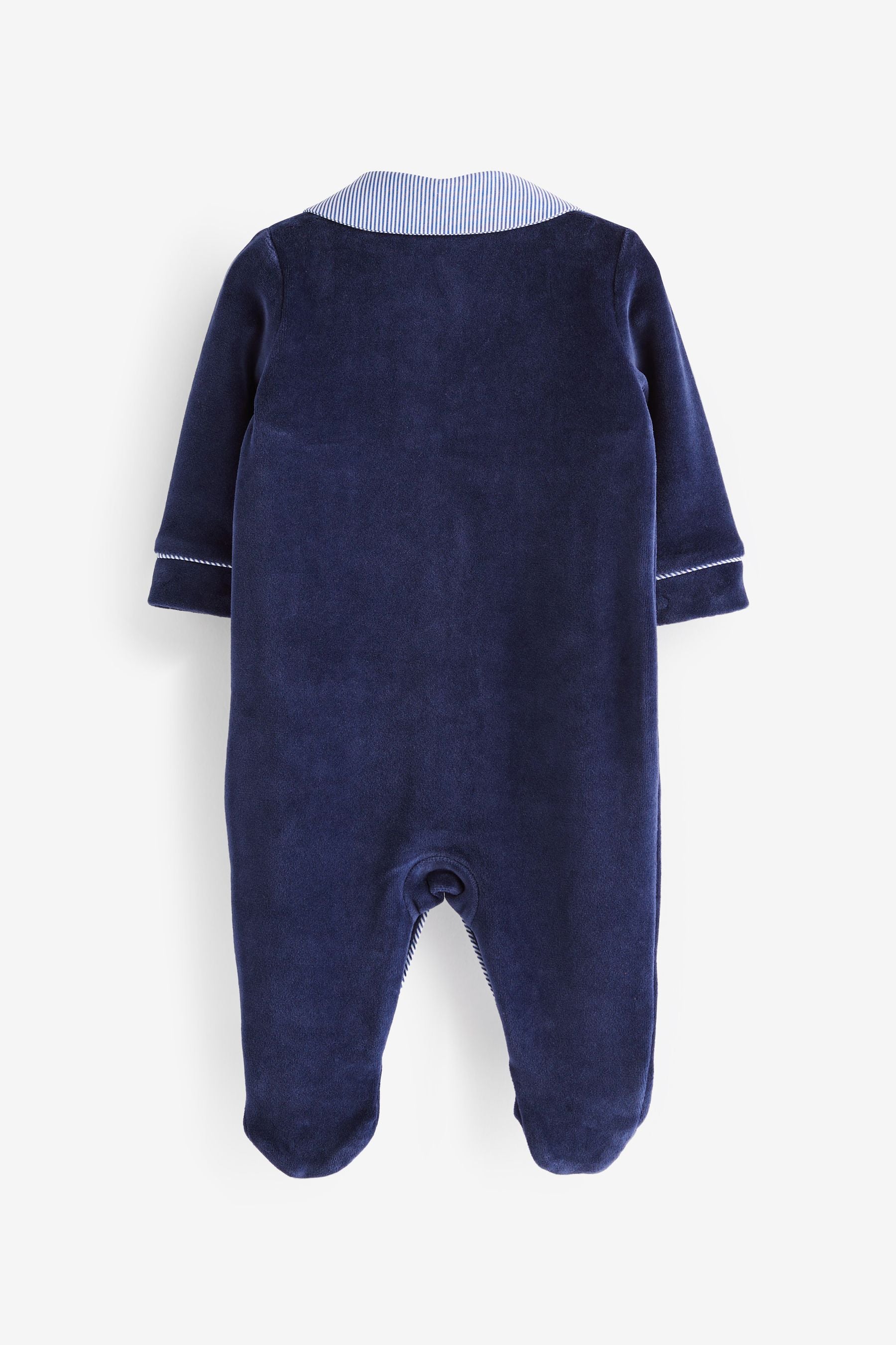 Navy Blue Baby Velour Collared Sleepsuit (0mths-3yrs)