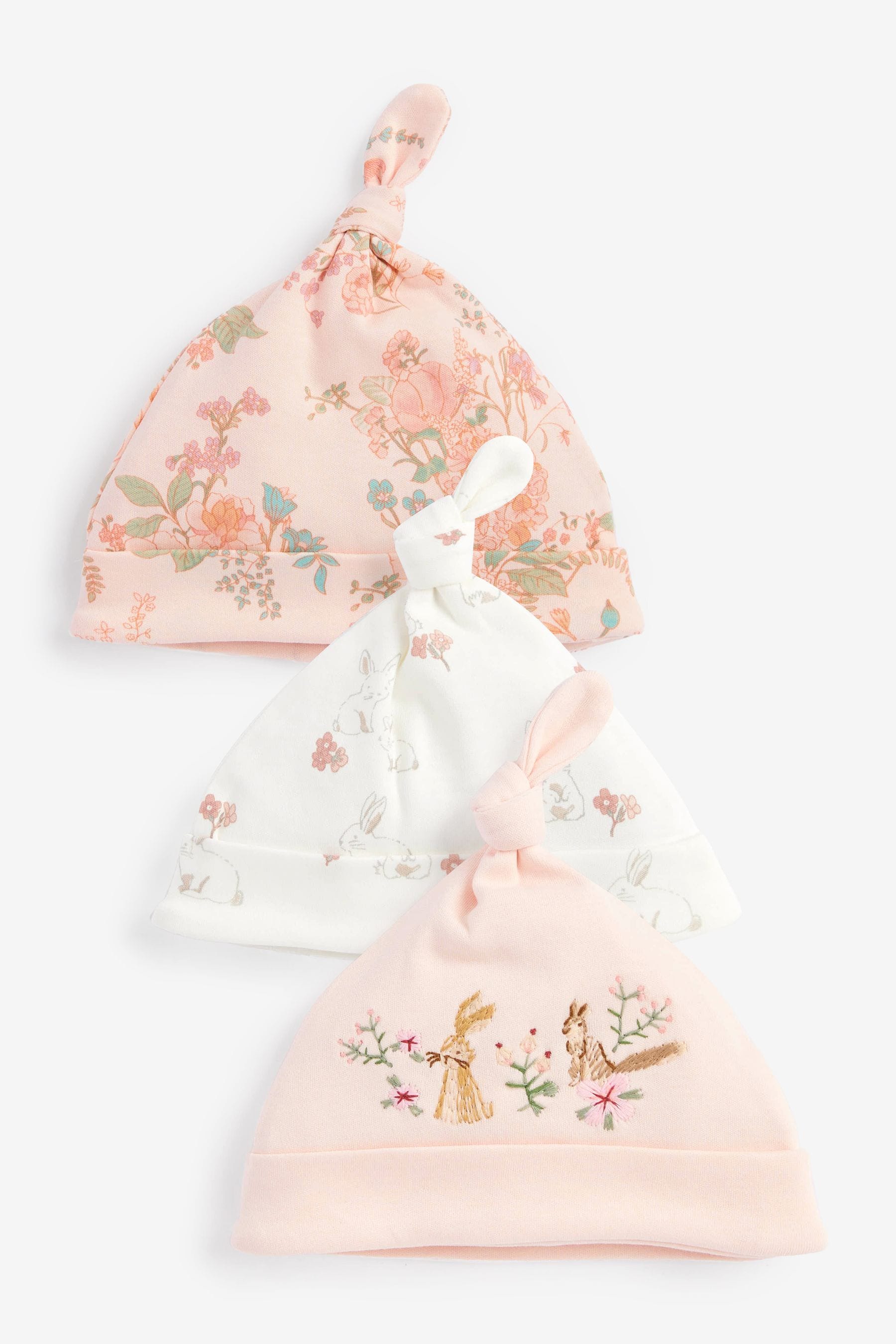 Pink Bunny Baby Tie Top Hat 3 Packs (0-18mths)