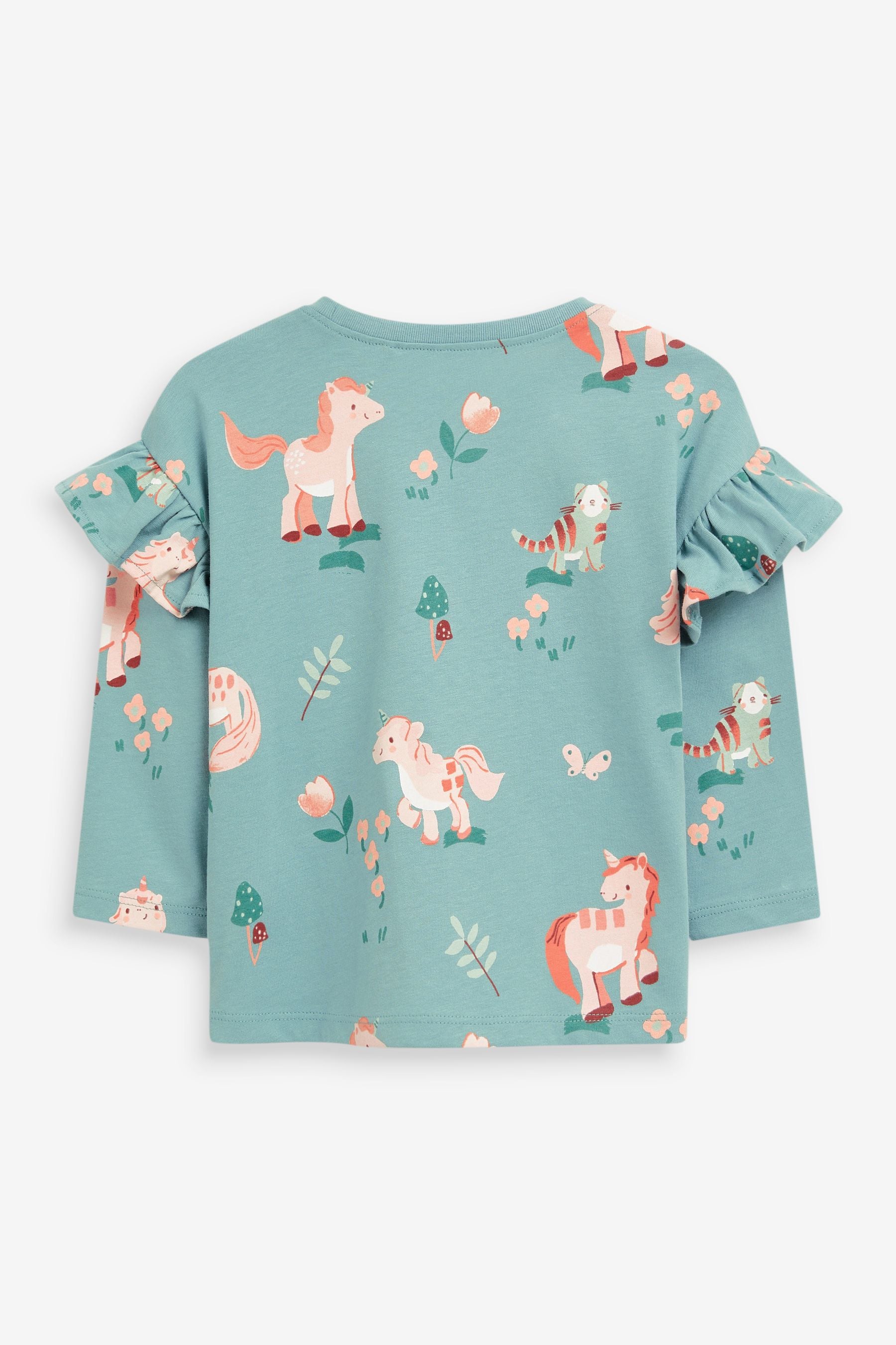 Green Unicorn Long Sleeve Frill Top (3mths-7yrs)