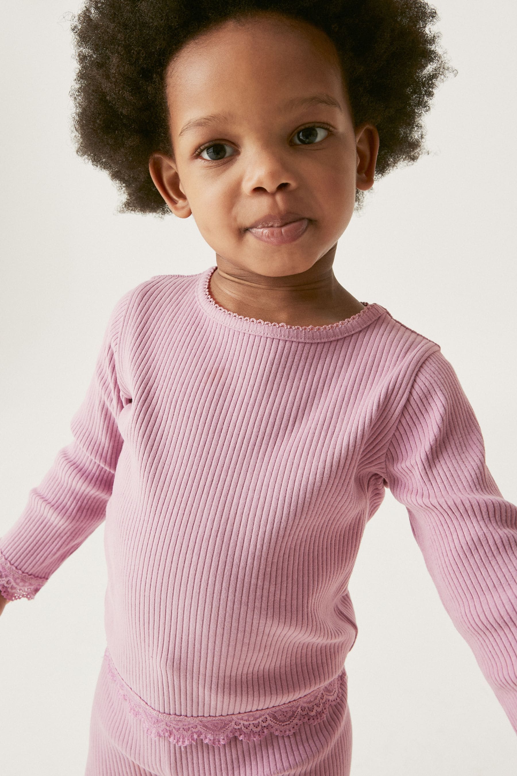 Purple Long Sleeve Lace Trim Rib T-Shirt (3mths-7yrs)