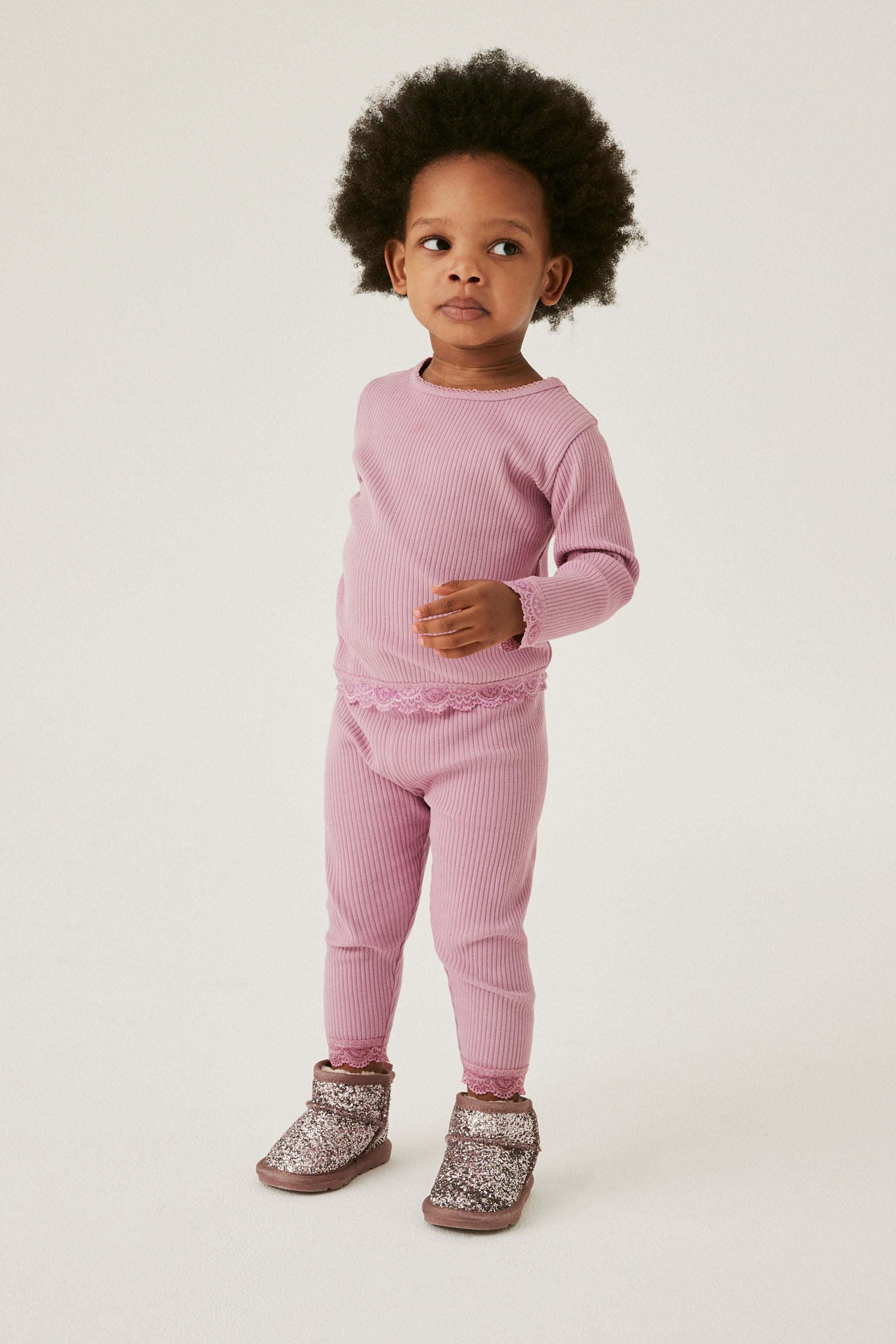 Purple Long Sleeve Lace Trim Rib T-Shirt (3mths-7yrs)