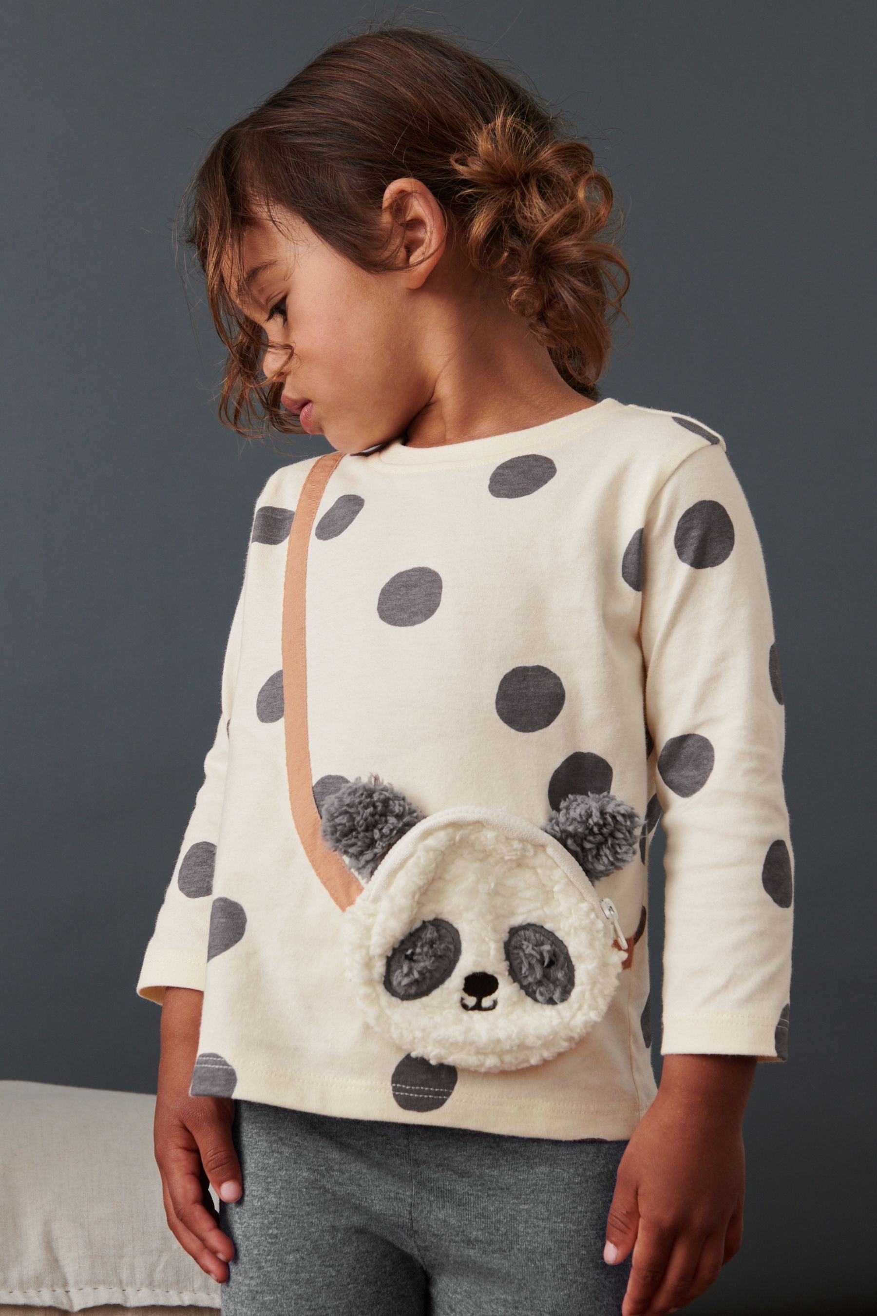 Black/White Panda Long Sleeve Bag T-Shirt (3mths-7yrs)