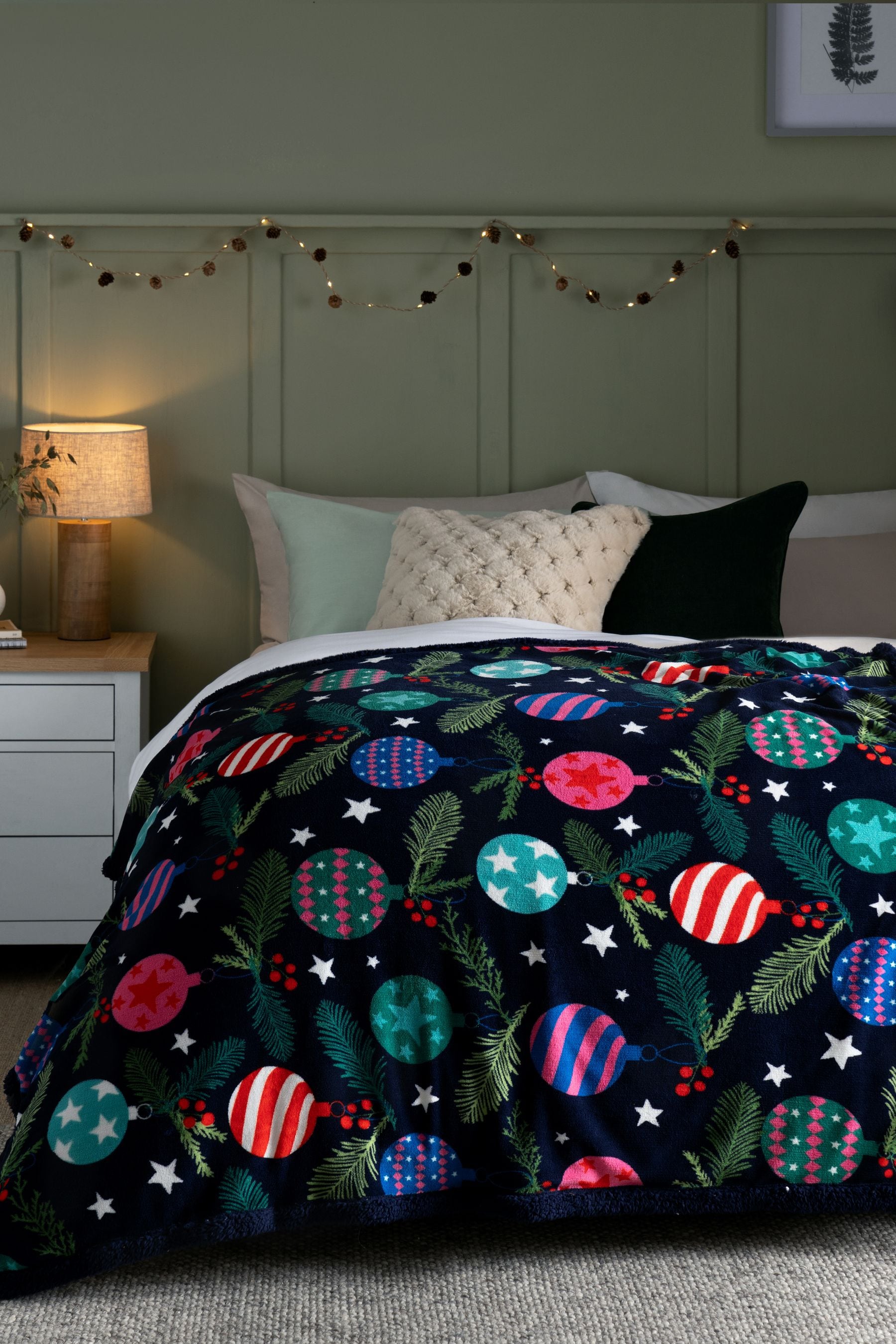 Navy Blue Christmas Bright Bauble Fleece Throw