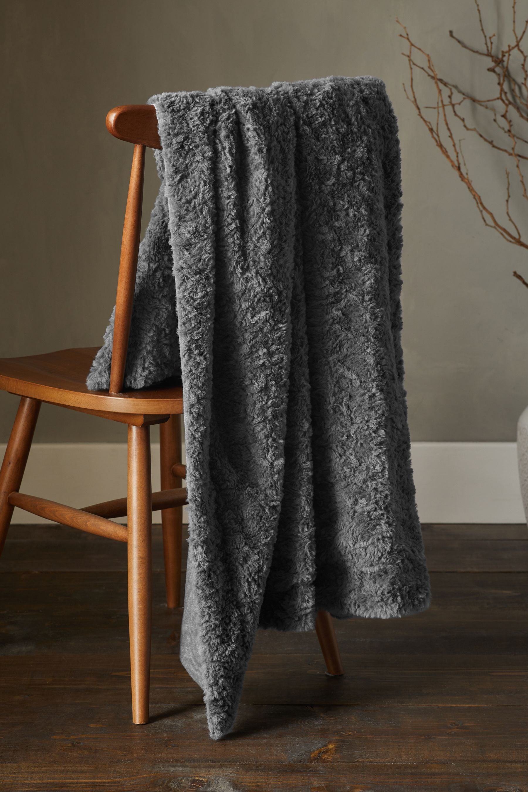 Grey Mila Cosy Textured Faux Fur Throw