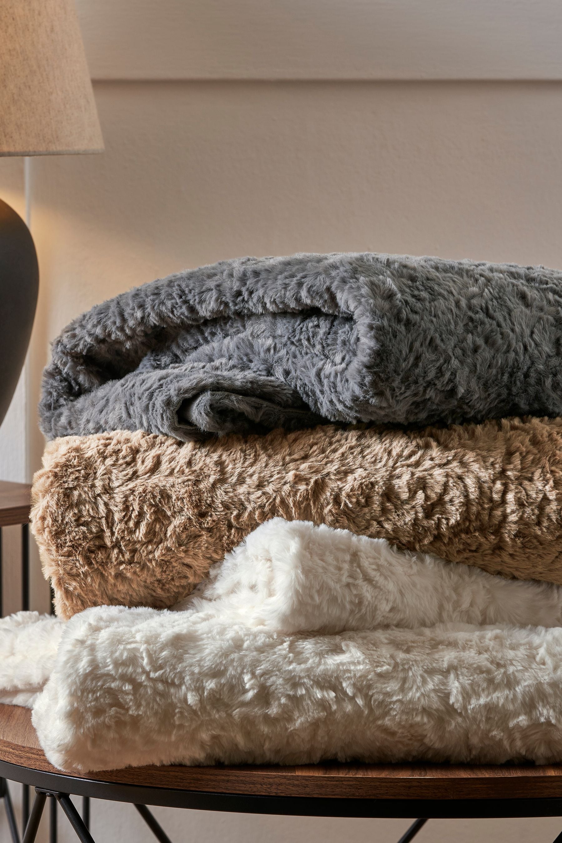 Grey Mila Cosy Textured Faux Fur Throw