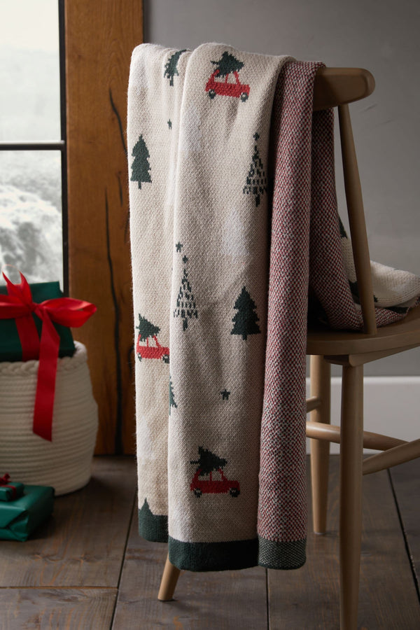 Natural Knitted Christmas Graphic Throw