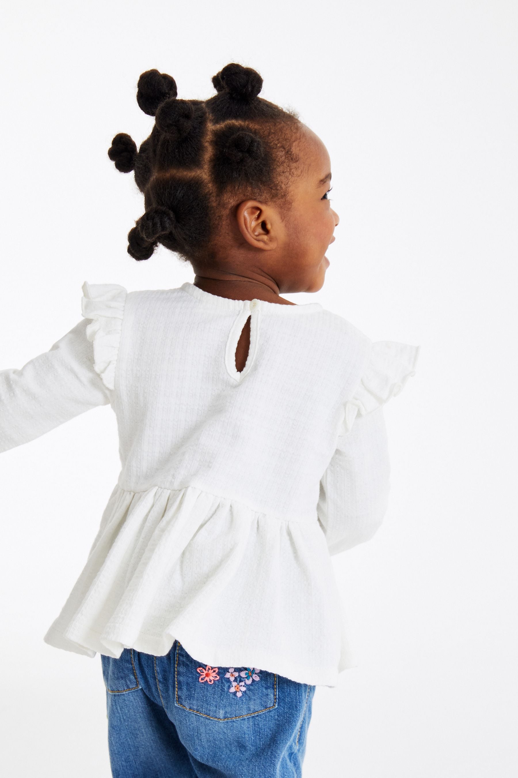 White Collar Frill Textured Blouse (3mths-7yrs)