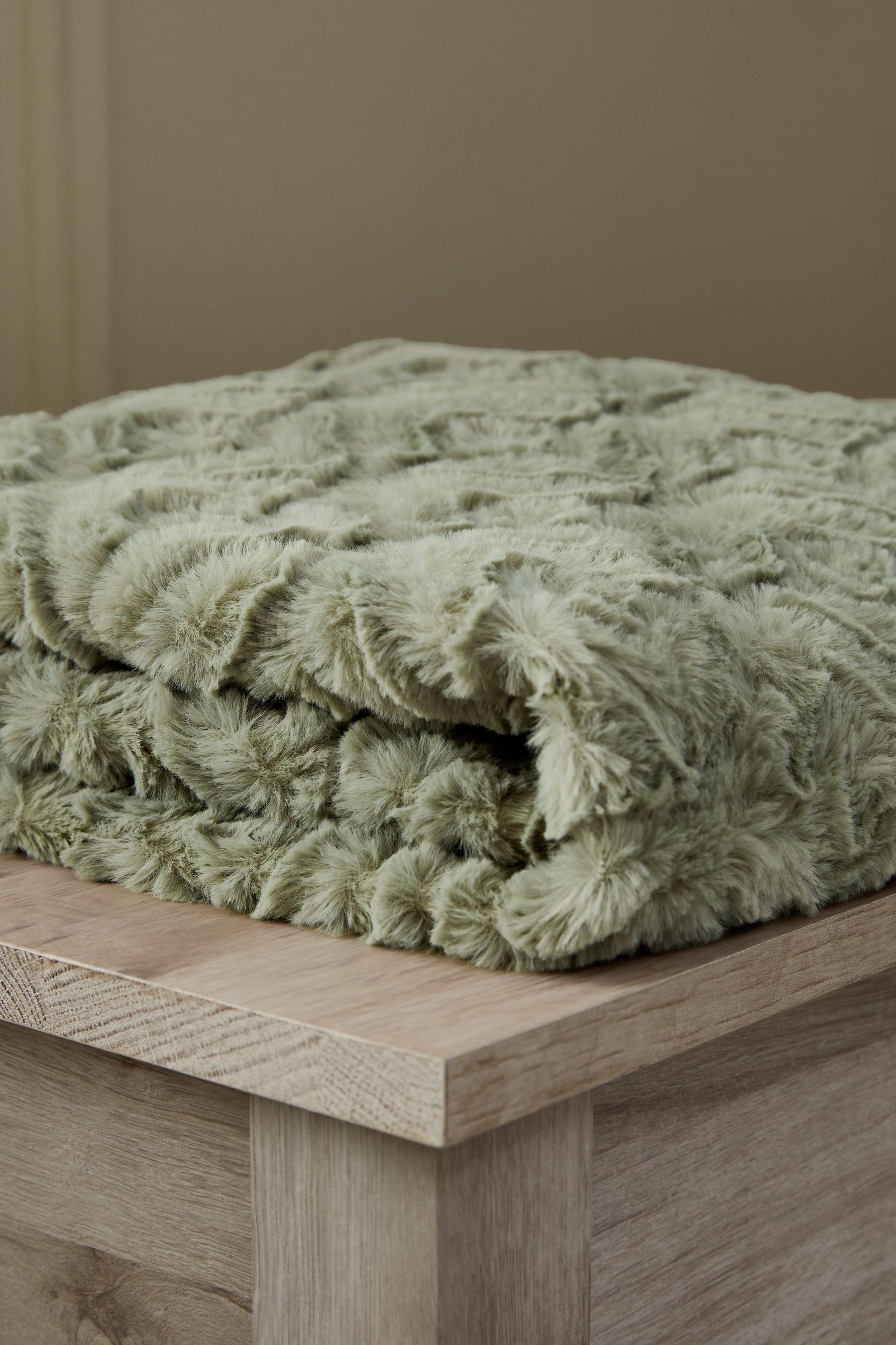 Sage Green Ruby Geometric Faux Fur Throw