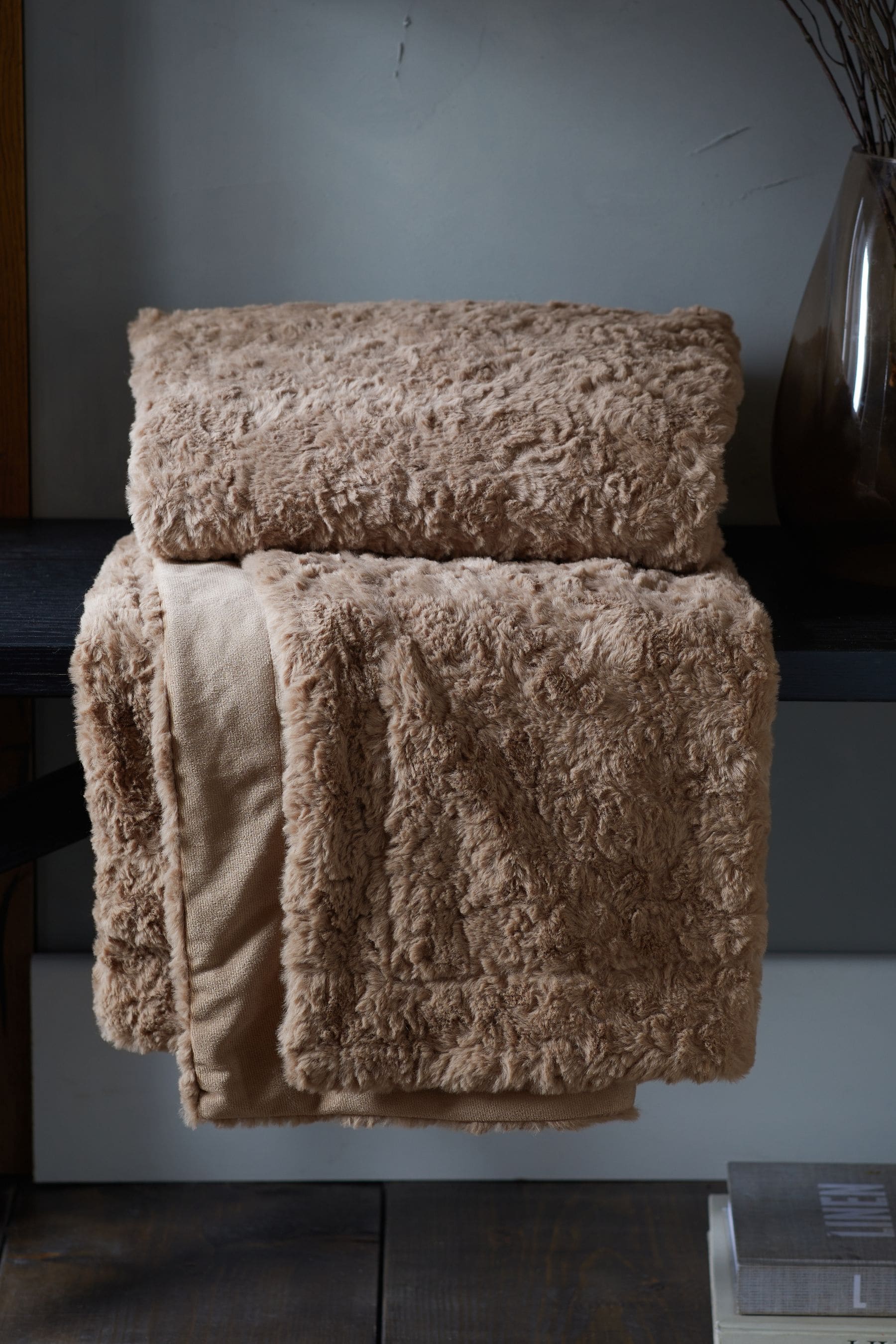 Natural Mila Cosy Textured Faux Fur Throw