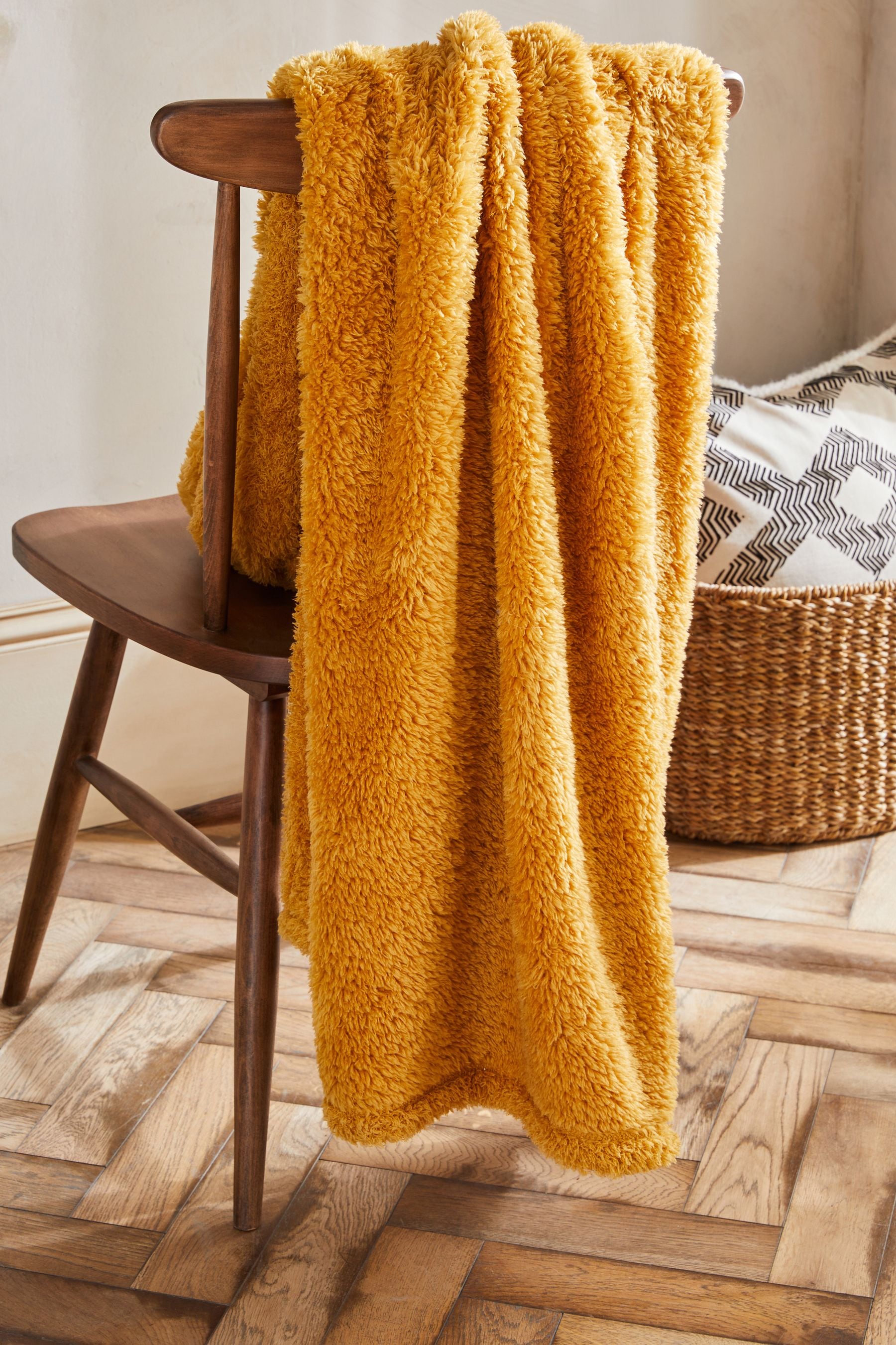 Ochre Yellow Snuggle Teddy Fleece Throw