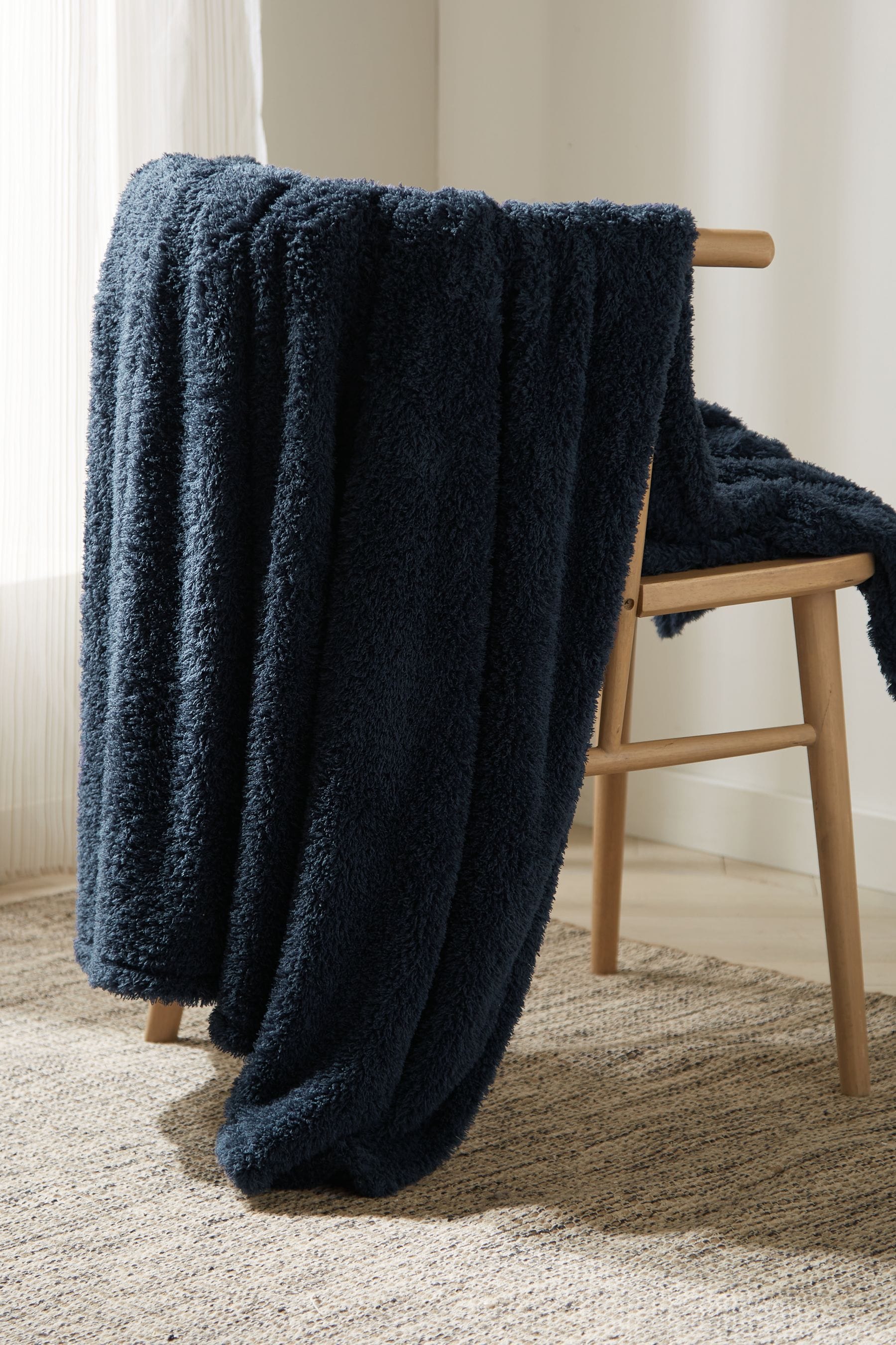 Navy Blue Snuggle Teddy Fleece Throw