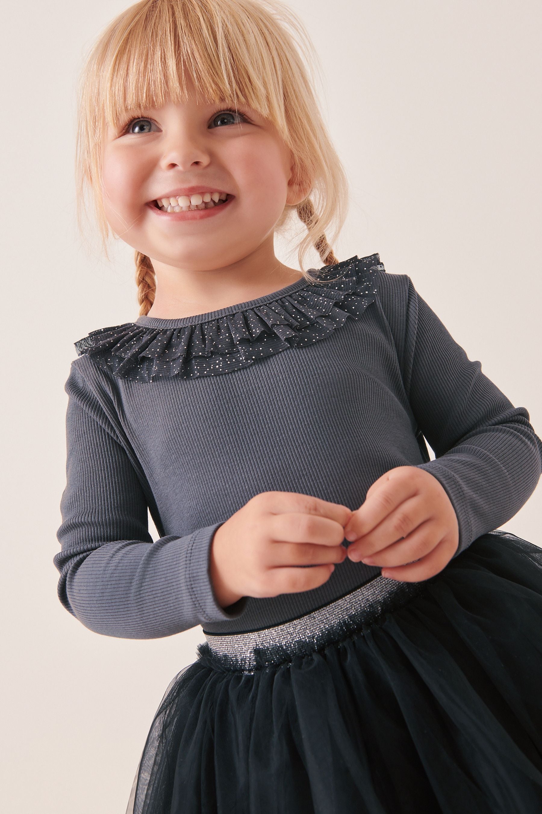 Charcoal Grey Sparkle Long Sleeve Top (3mths-7yrs)