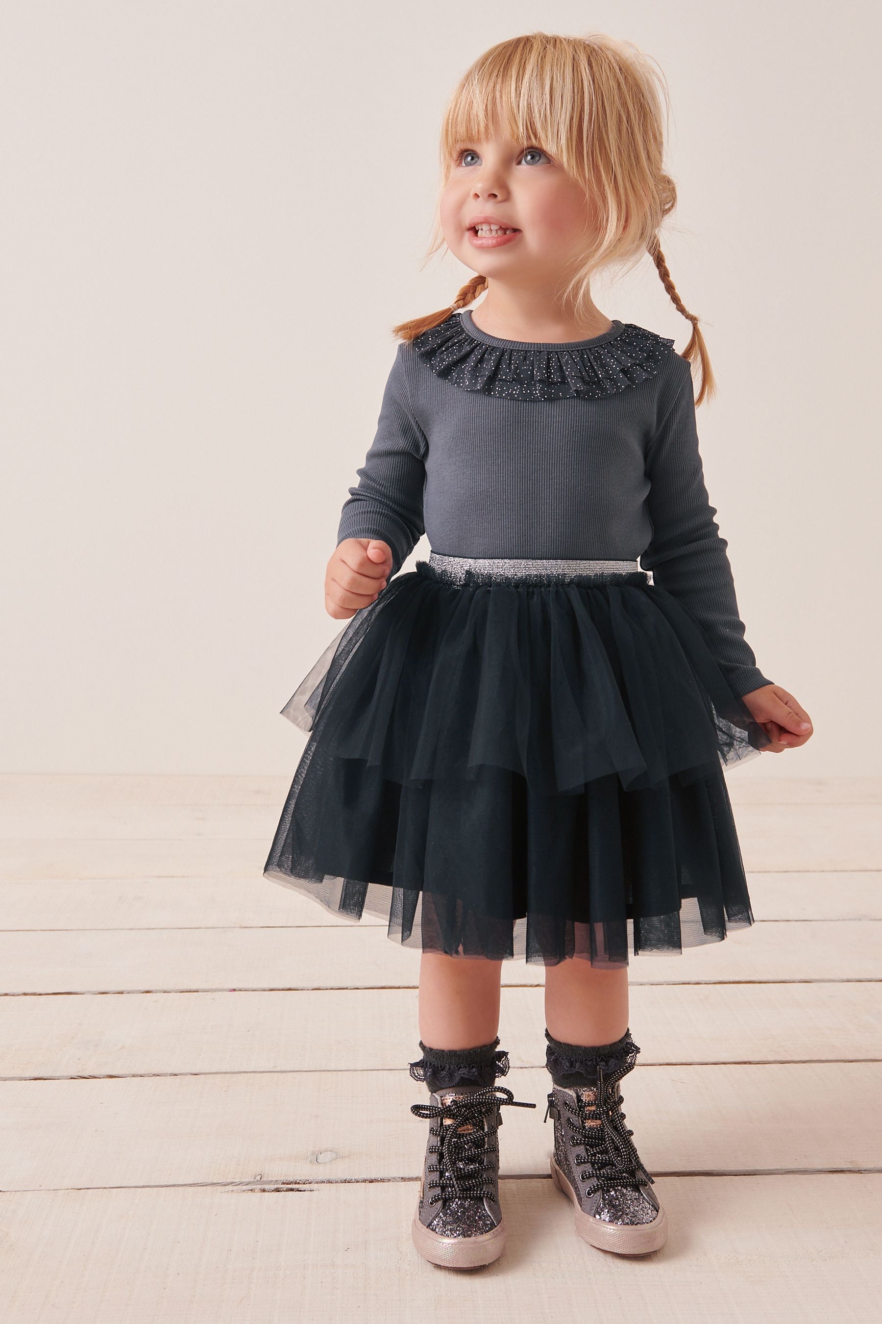 Charcoal Grey Sparkle Long Sleeve Top (3mths-7yrs)