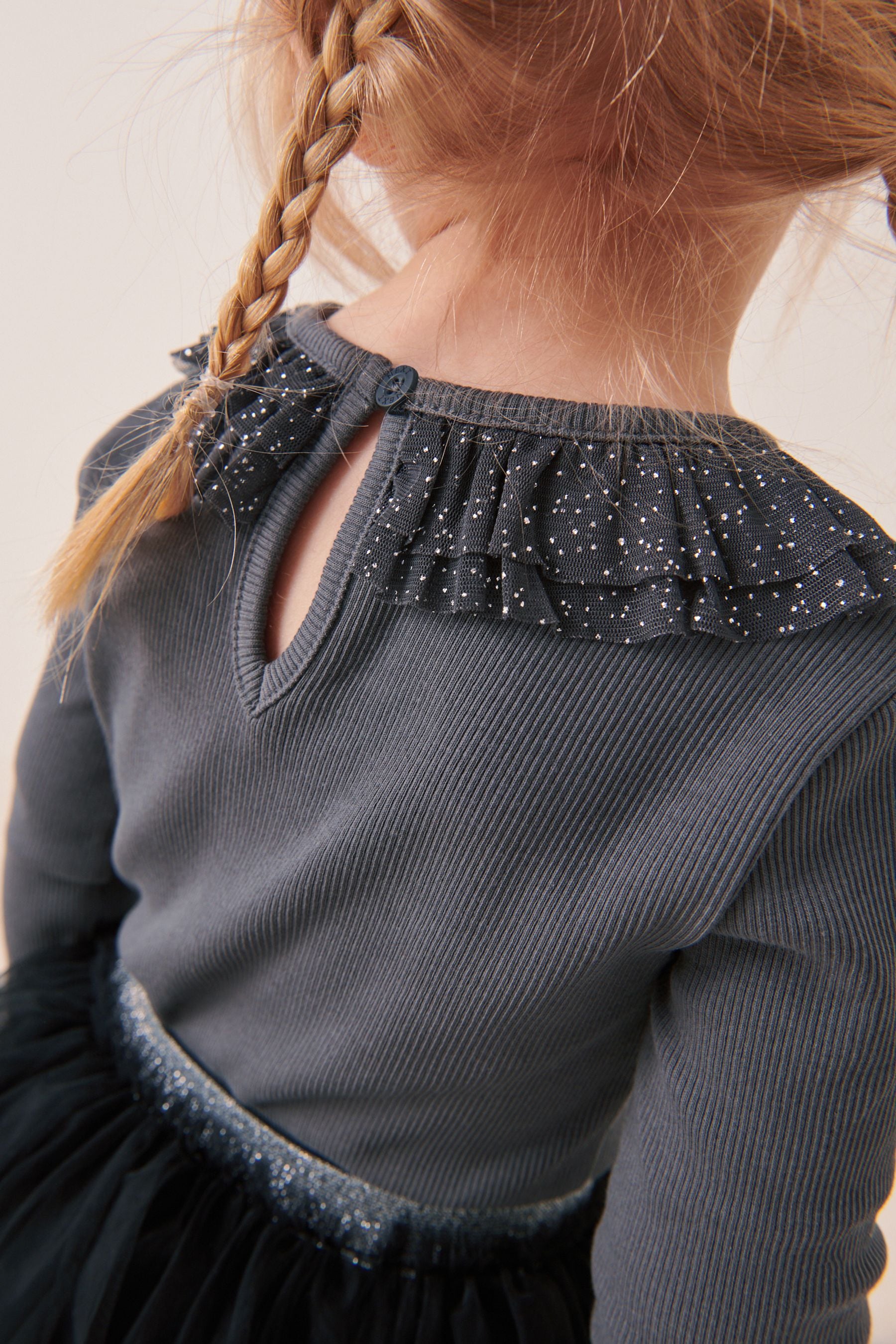 Charcoal Grey Sparkle Long Sleeve Top (3mths-7yrs)