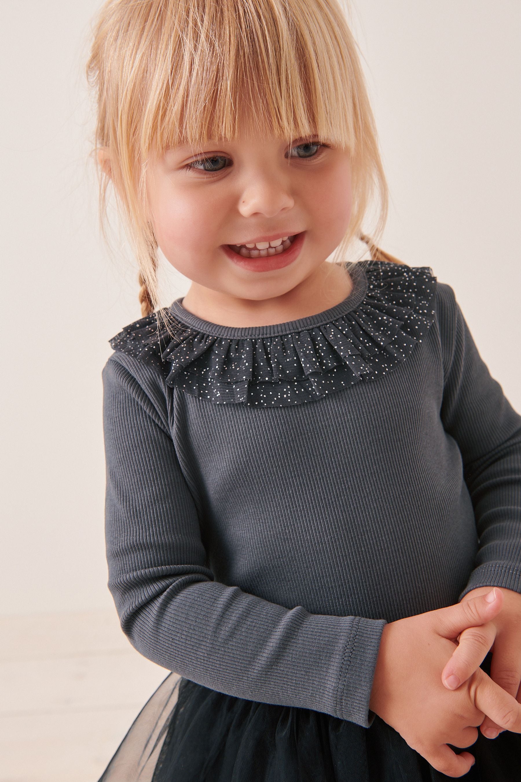 Charcoal Grey Sparkle Long Sleeve Top (3mths-7yrs)