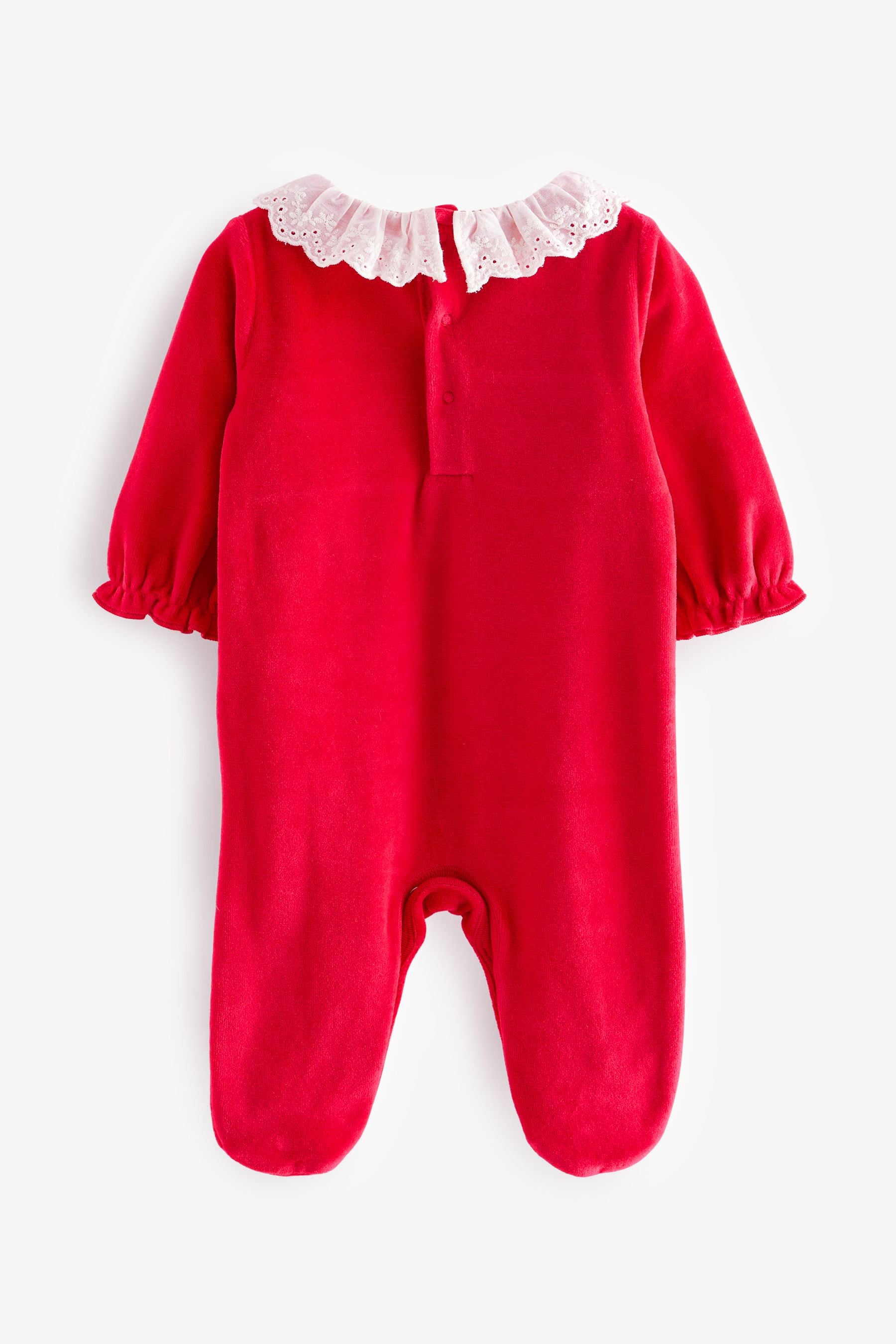 Red Velour Collared Baby Sleepsuit (0mths-3yrs)