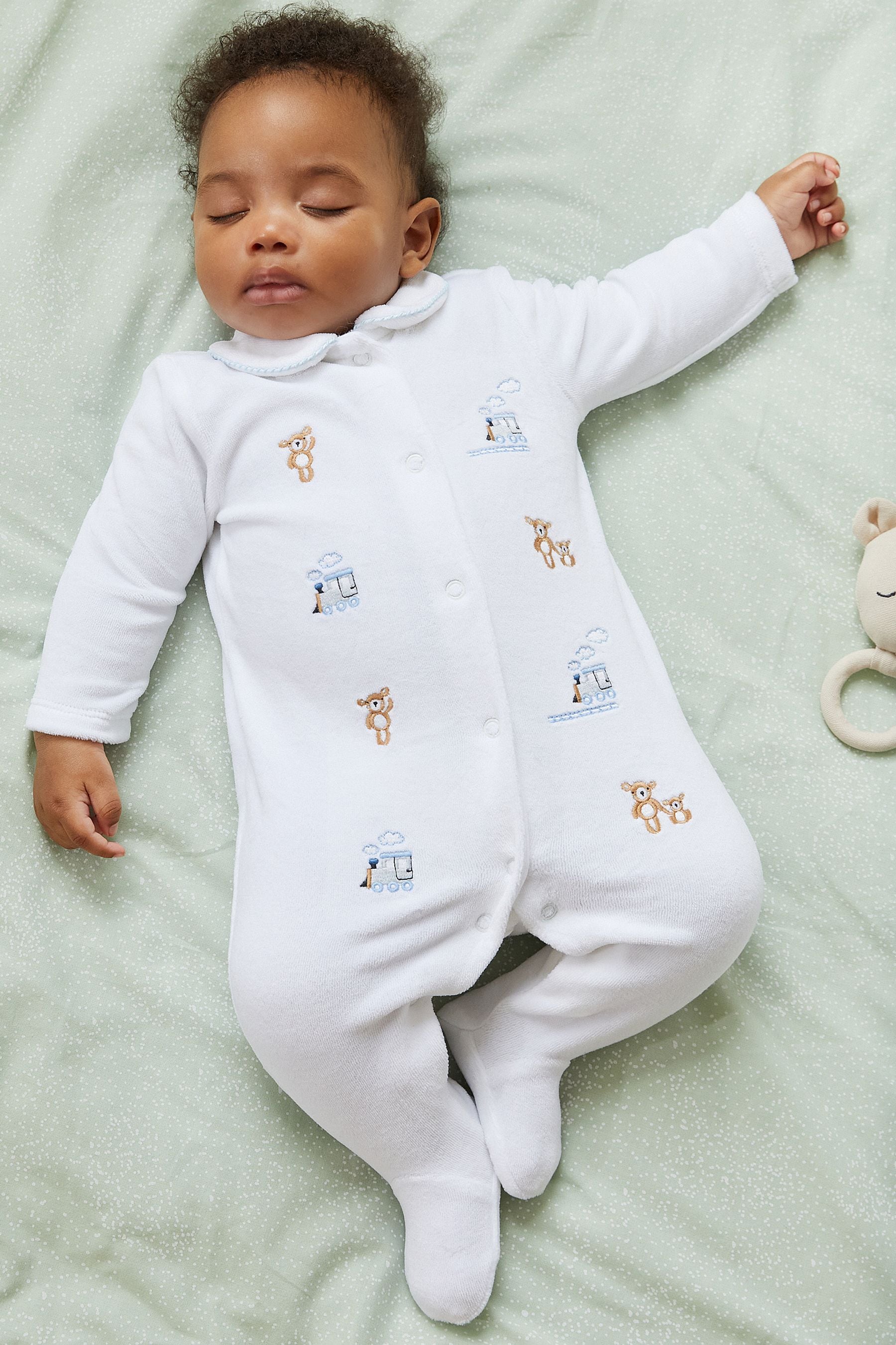 White Velour Embroidery Sleepsuit 1 Pack (0mths-3yrs)