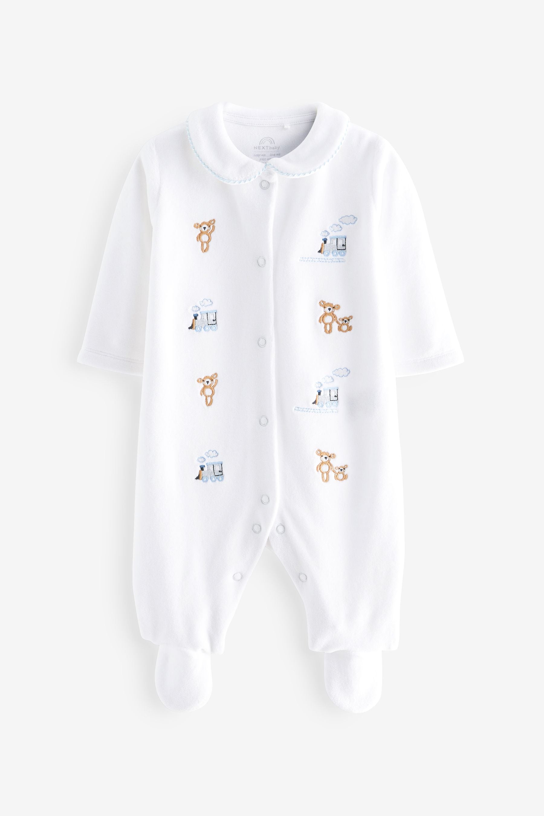 White Velour Embroidery Sleepsuit 1 Pack (0mths-3yrs)